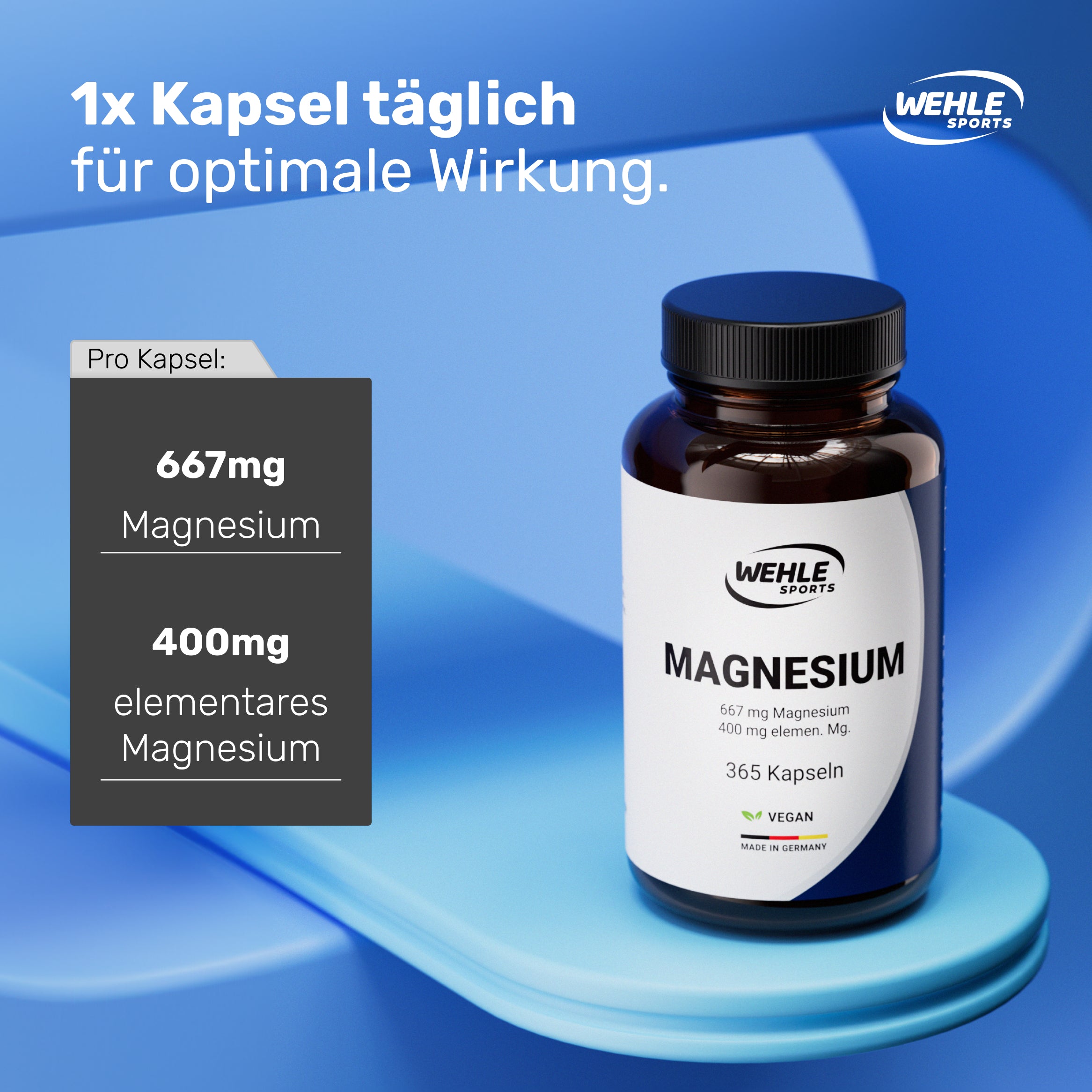 Magnesium 400mg Kapseln hochdosiert 667mg je Kapsel - 365 Kapseln