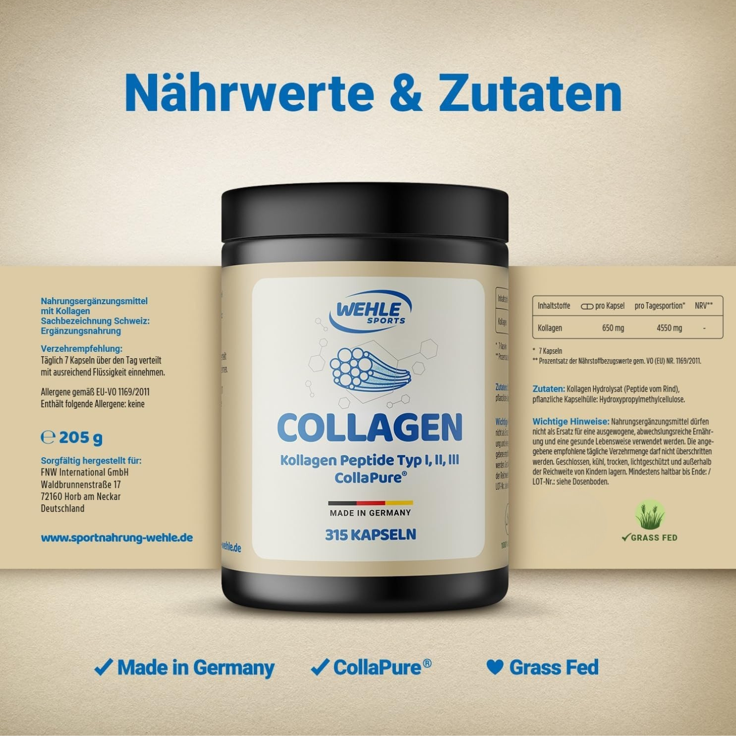 Wehle Sports Collagen Peptide - 315 Kollagen Kapseln