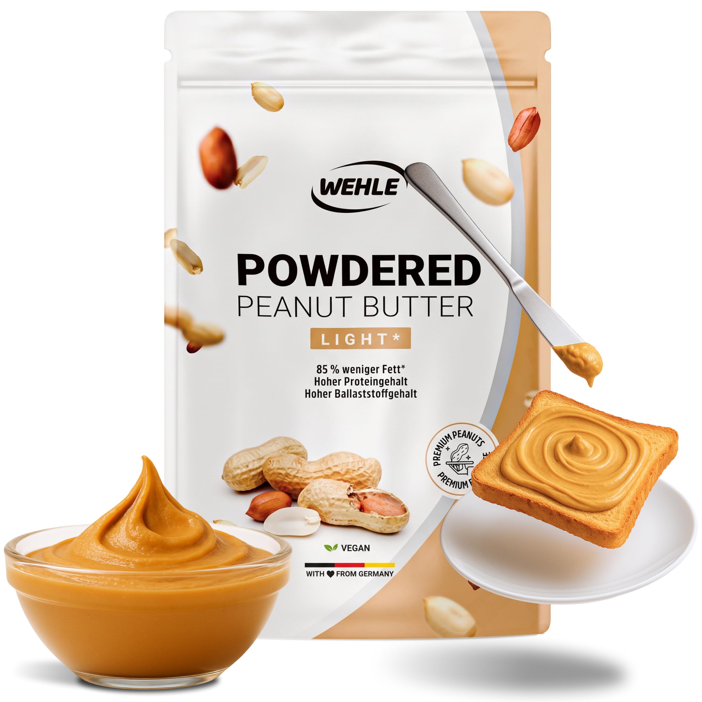 Erdnussbutter light Pulver 1 kg / 1000 g - Powdered Peanut Butter 85% weniger Fe Bild 4