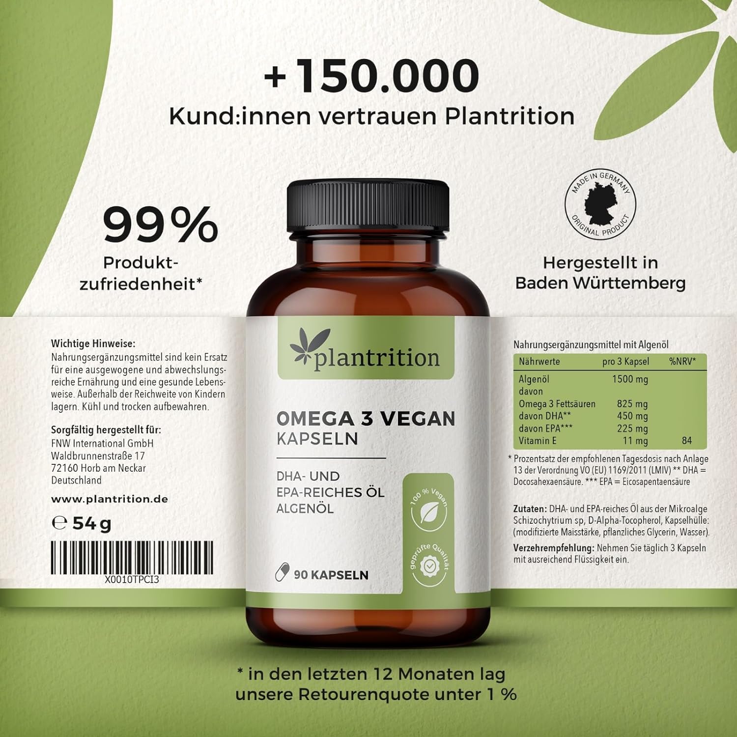 plantrition Omega 3 Algenöl - 90 Kapseln