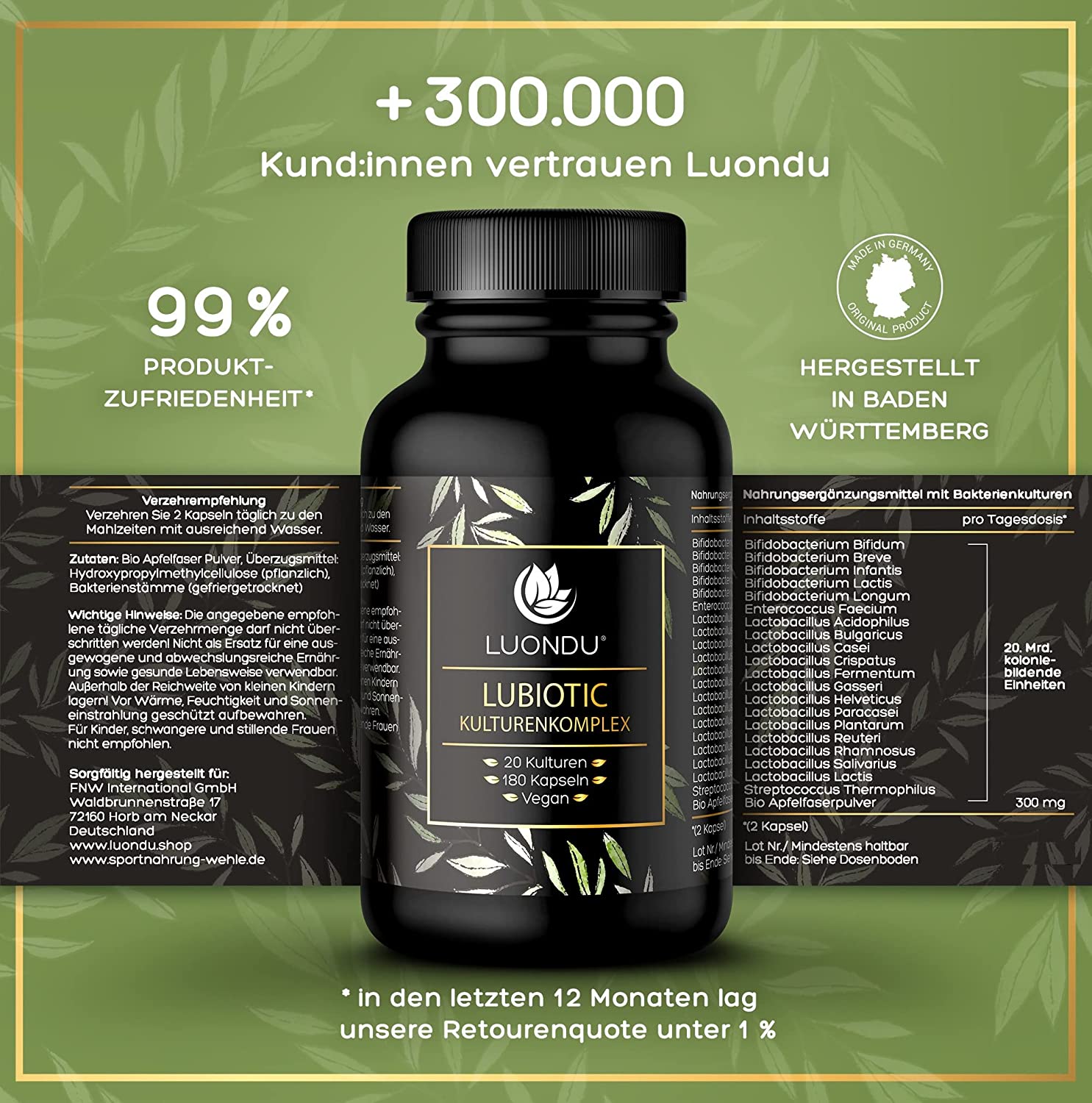 Luondu Lubiotic Probiotika Darmflora Kulturen - 180 Kapseln