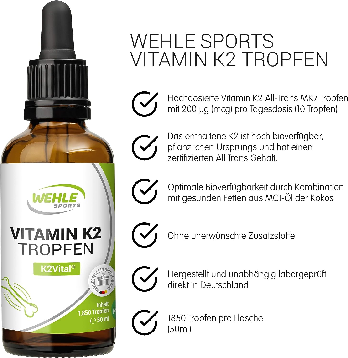 B-Ware Wehle Sports Vitamin K2 MK7 Tropfen - 50ml 1850 Tropfen