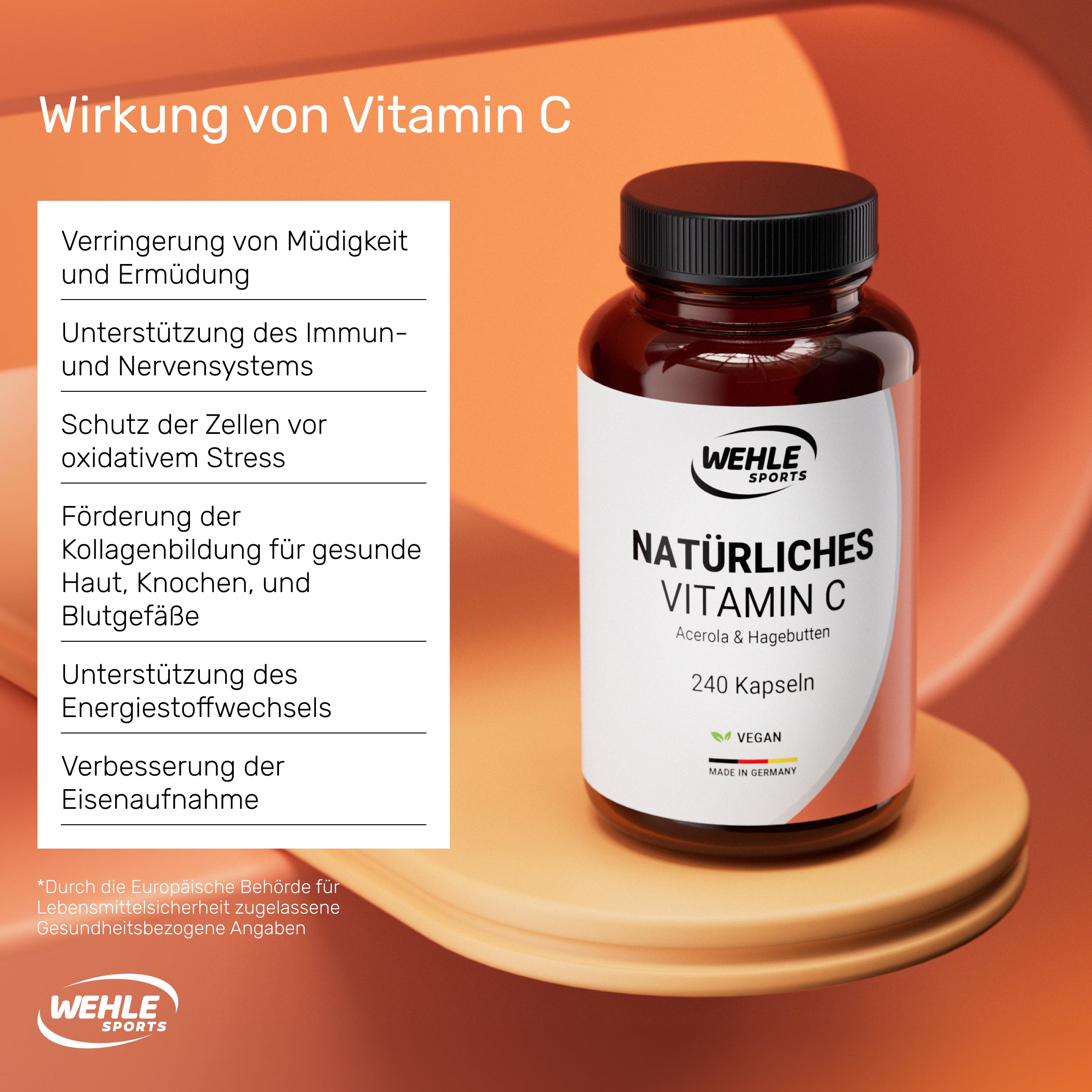 Wehle Sports natürliches Vitamin C Acerola Extrakt Hagebutten Extrakt - 240 Kapseln