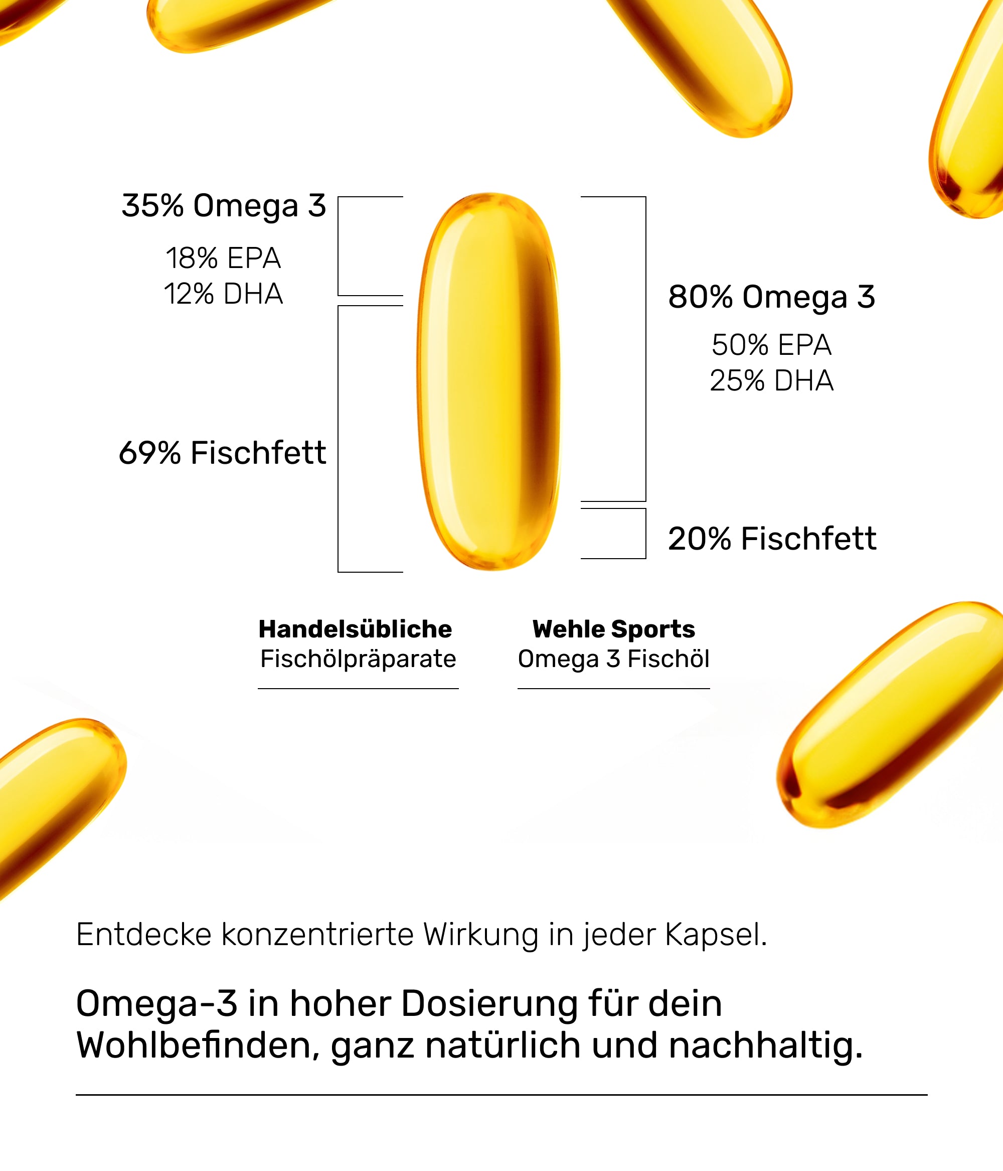 Wehle Sports Omega 3 Fischöl Tryglyceride Fish Oil Softgel 500mg EPA 250mg
