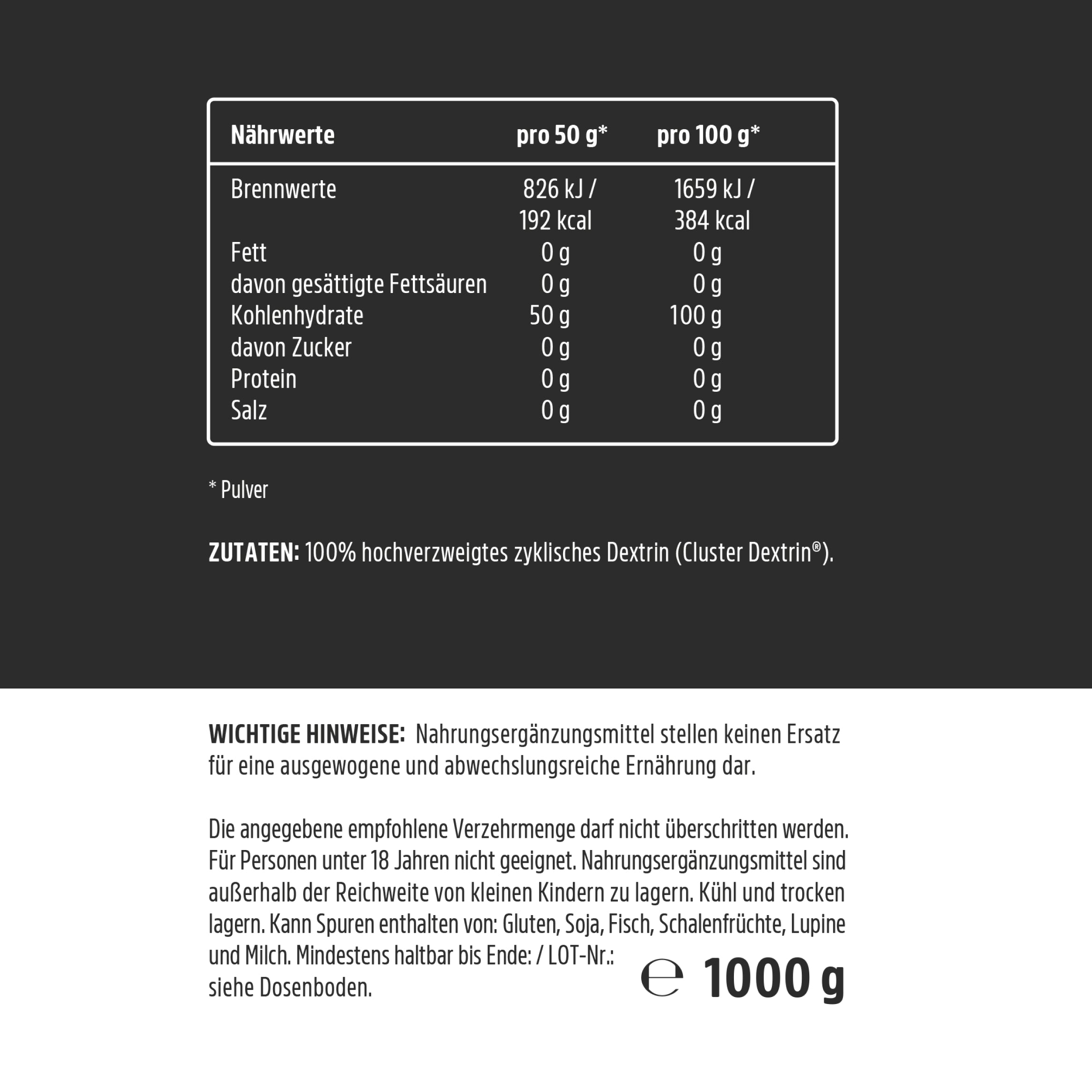 Wehle Cyclic Dextrin Kohlenhydrat Cluster Dextrin 1000g