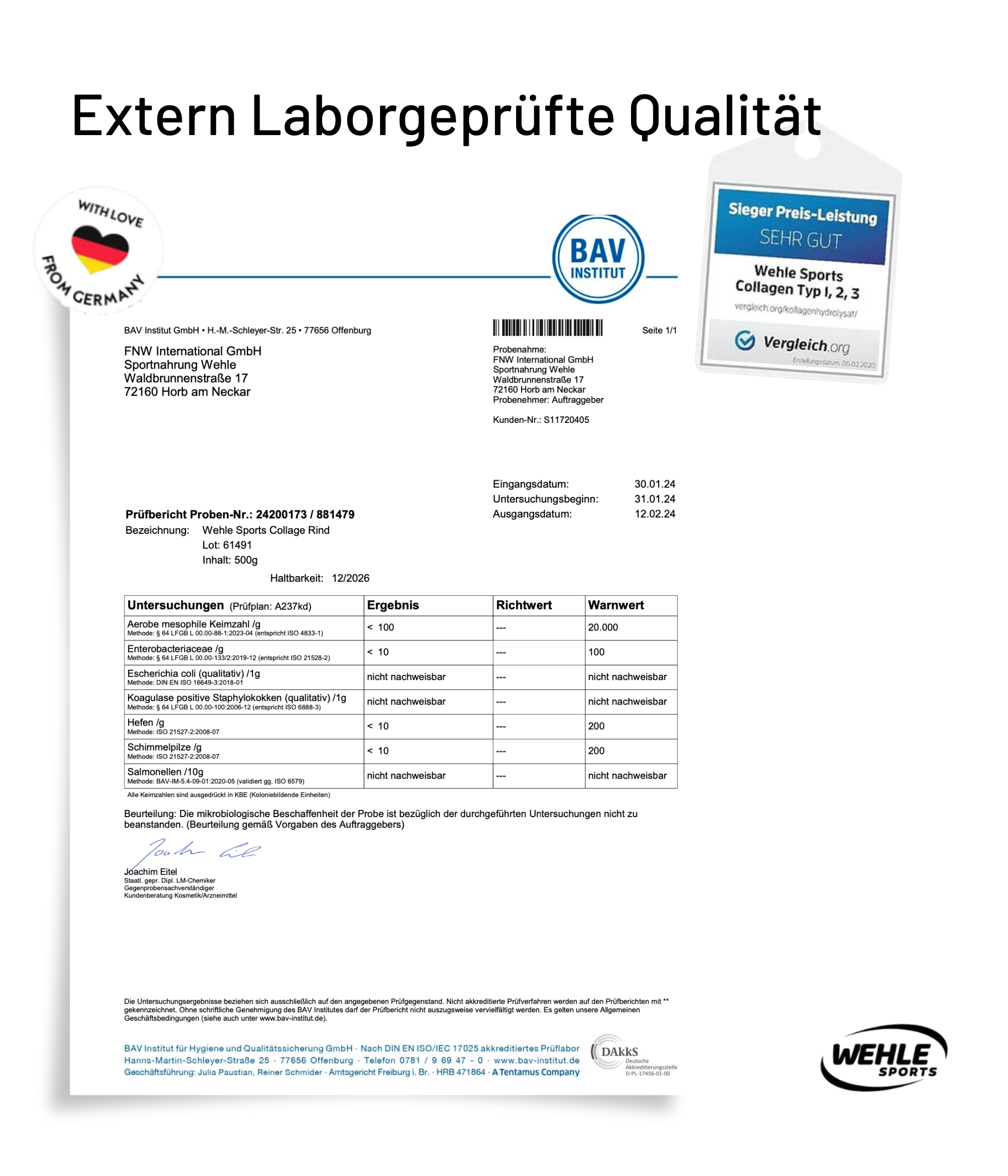 Wehle Sports Collagen Pulver Kollagen Hydrolysat Testsieger - Laborgeprüft