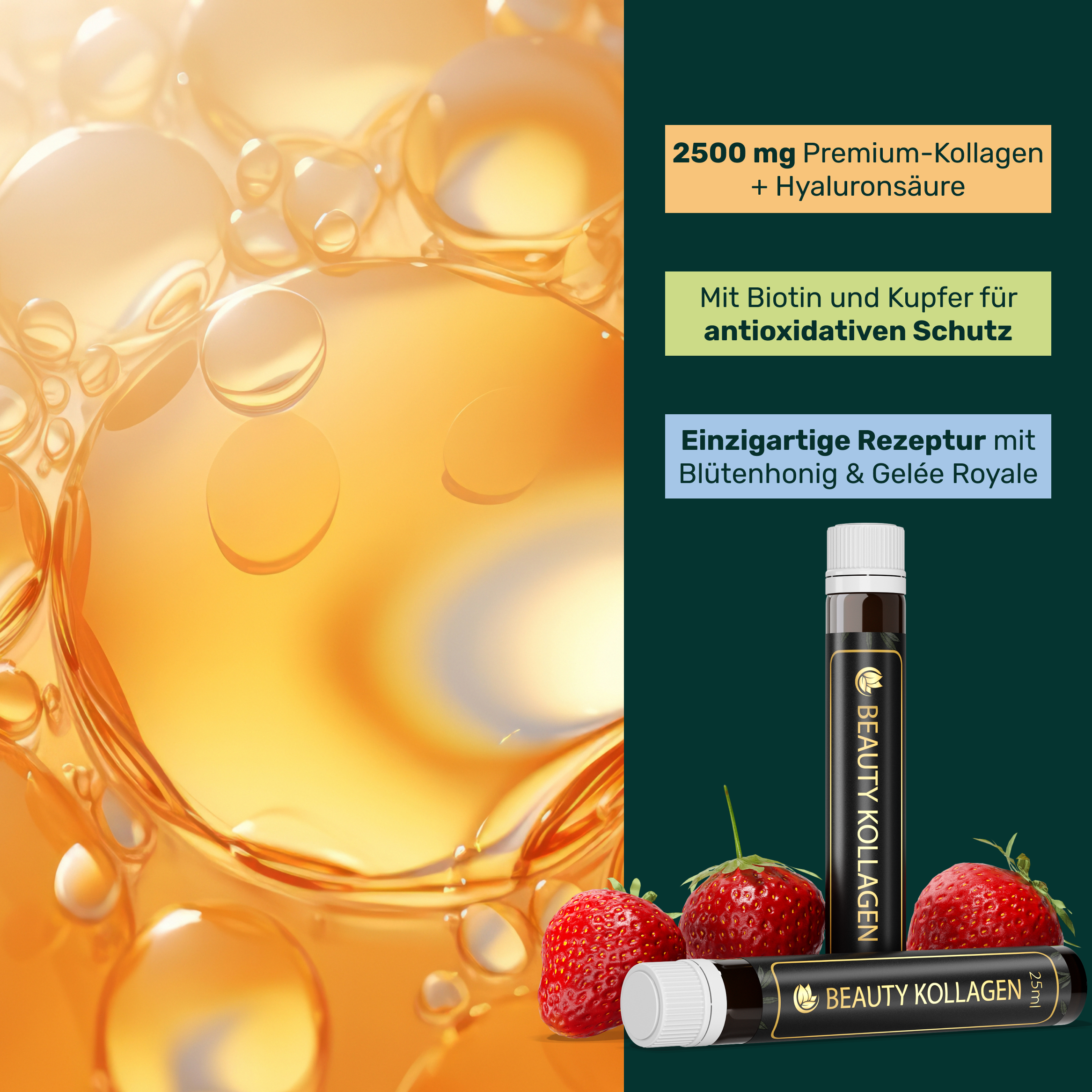 Luondu Beauty Kollagen - 30 Trinkampullen Kollagen-Pepide, Hyaluron, Biotin+Kupfer