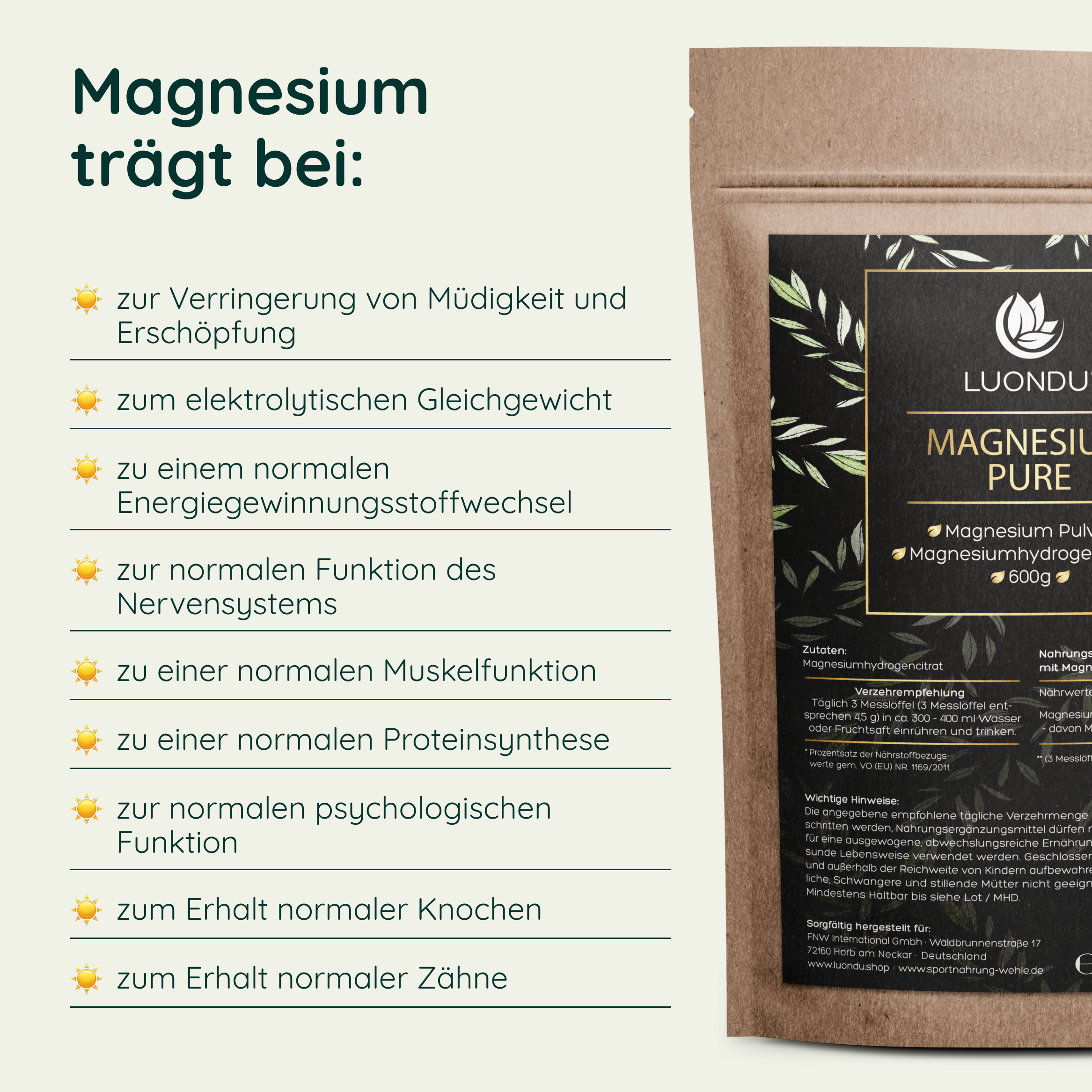 Luondu Magnesium Pure Pulver - 600g