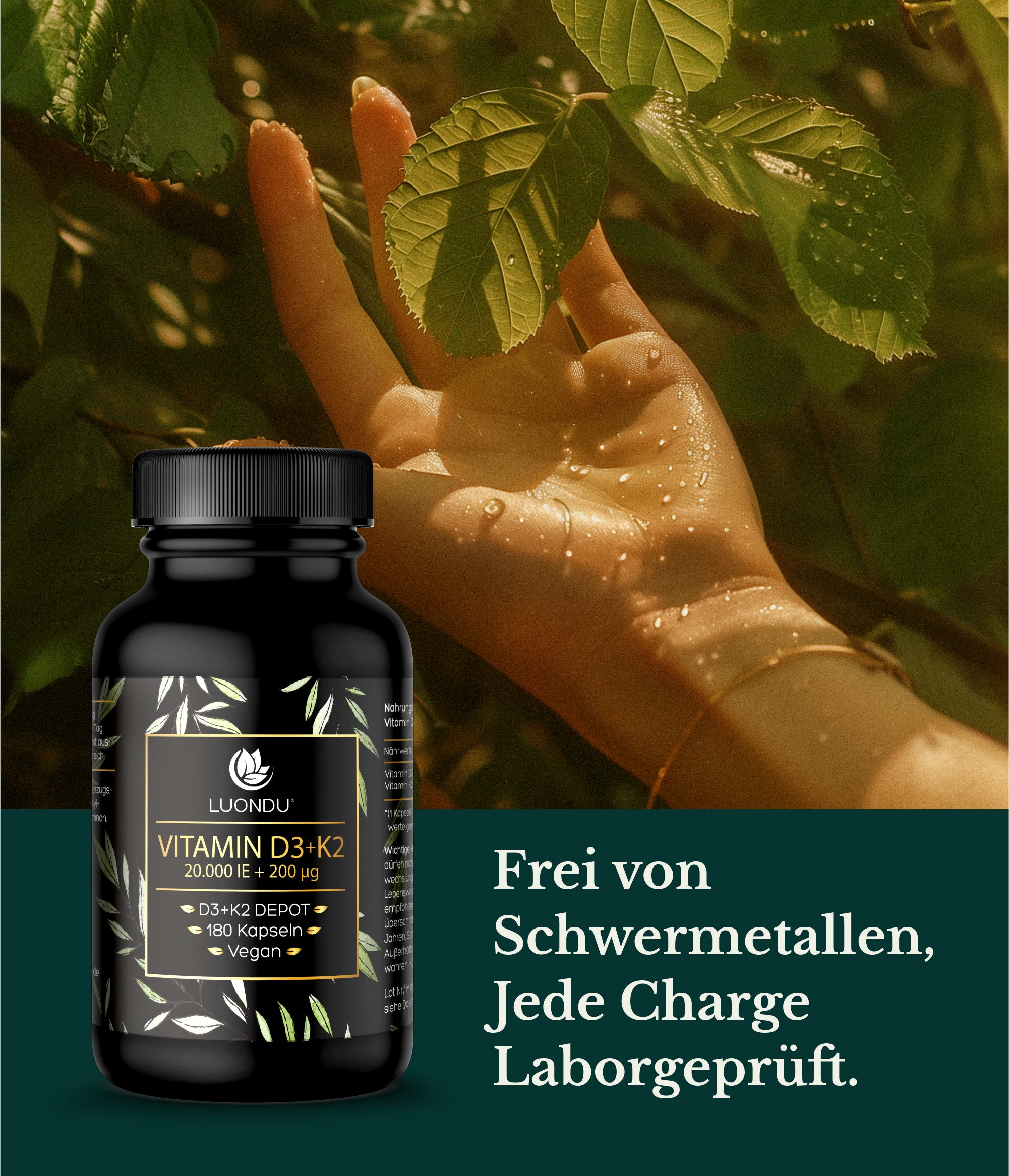 Luondu Vitamin D3 20.000 I.E + K2 MK7 200 mcg Depot Hochdosiert - 180 Vegane Kapseln