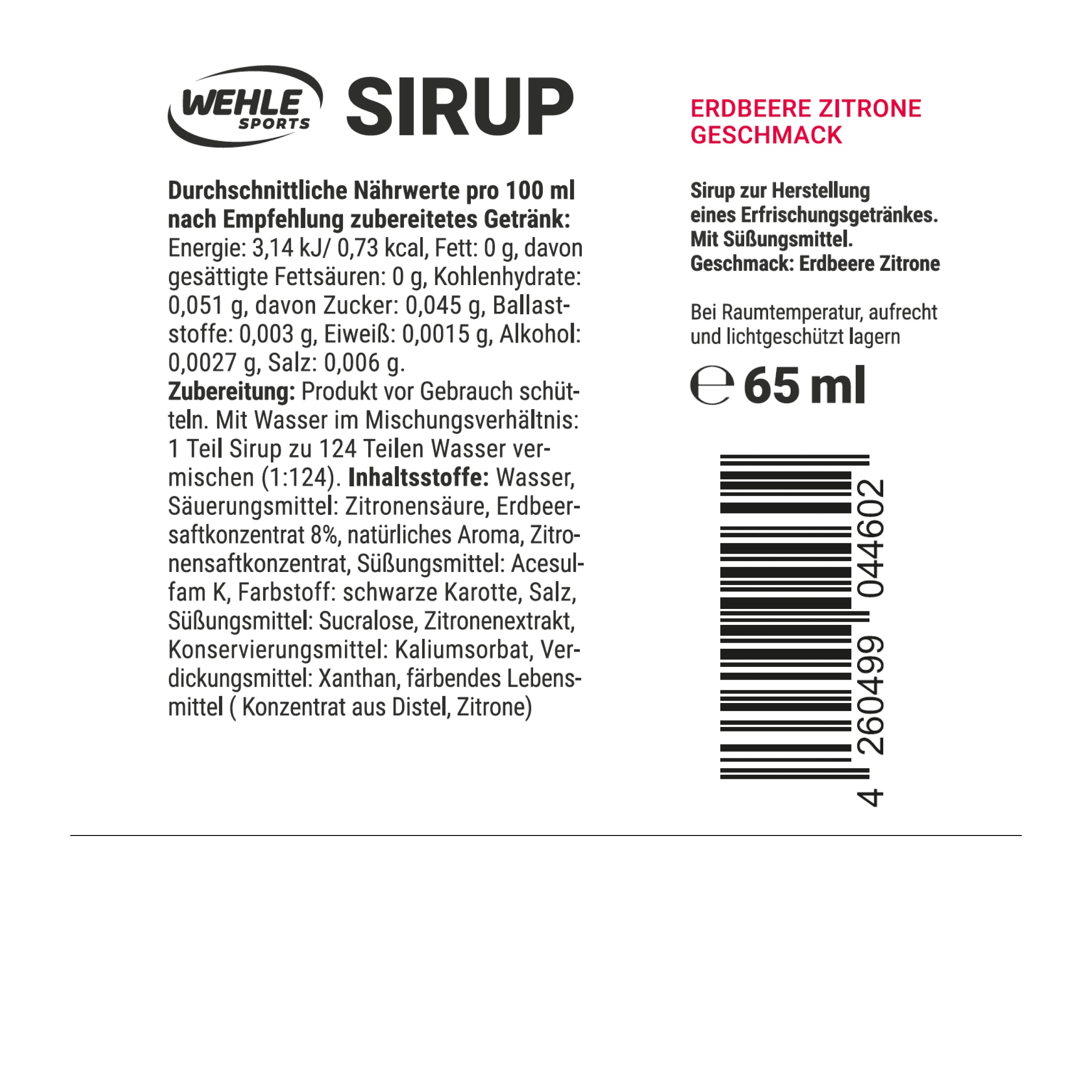 Wehle Zero Sirup Getränkesirup ohne Zucker - 65ml