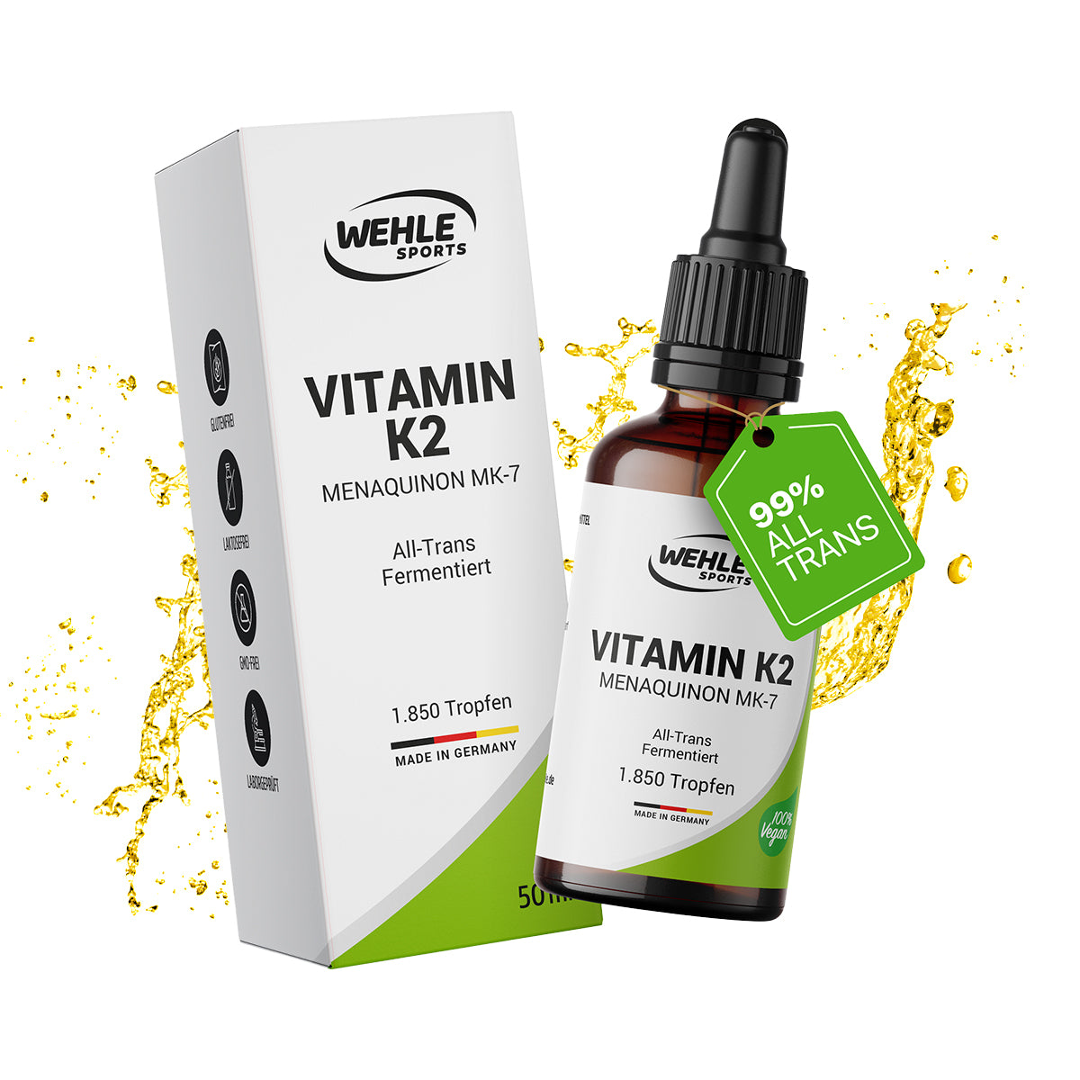 Wehle Sports Vitamin K2 MK7 Tropfen - 50ml 1850 Tropfen