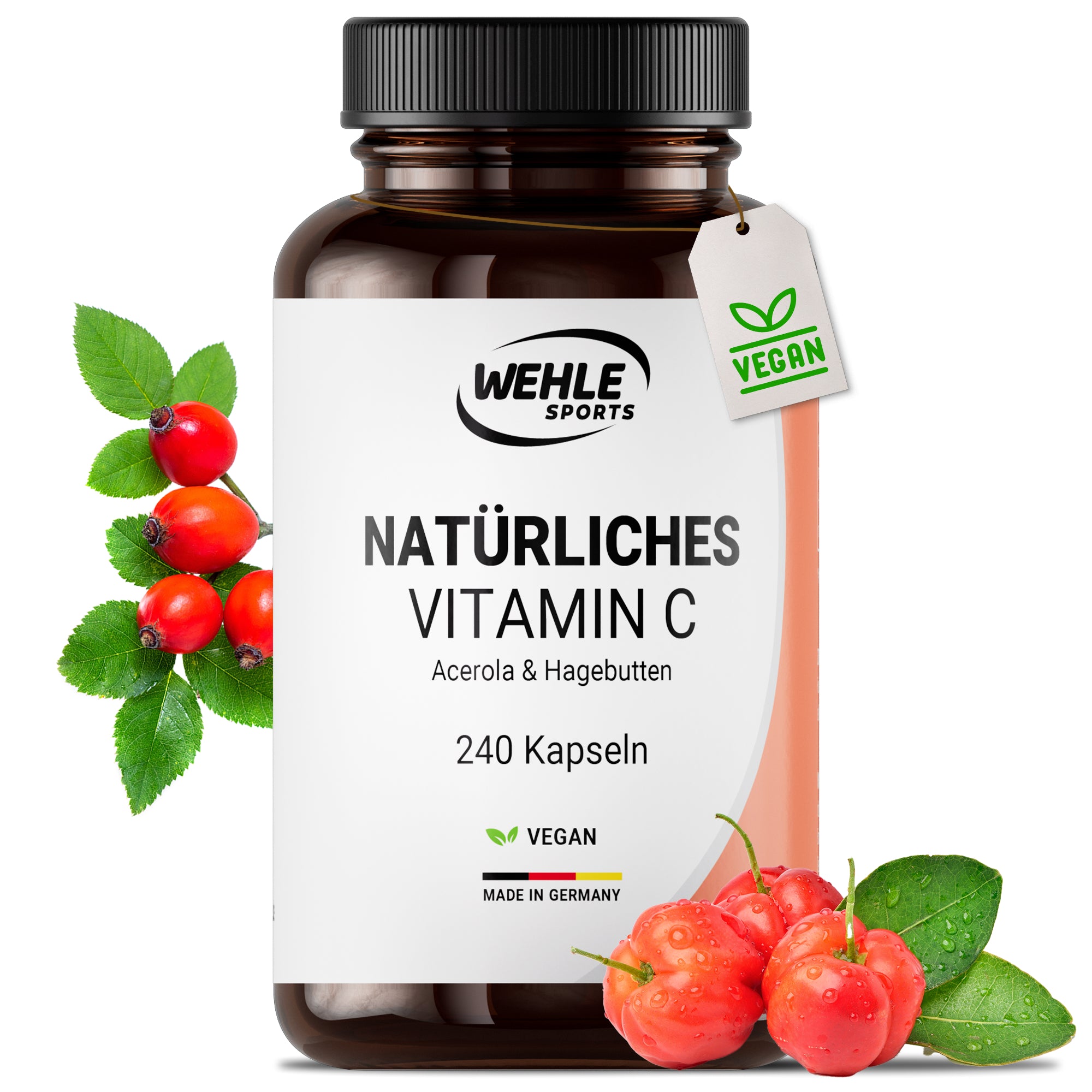 Wehle Sports natürliches Vitamin C Acerola Extrakt Hagebutten Extrakt - 240 Kapseln