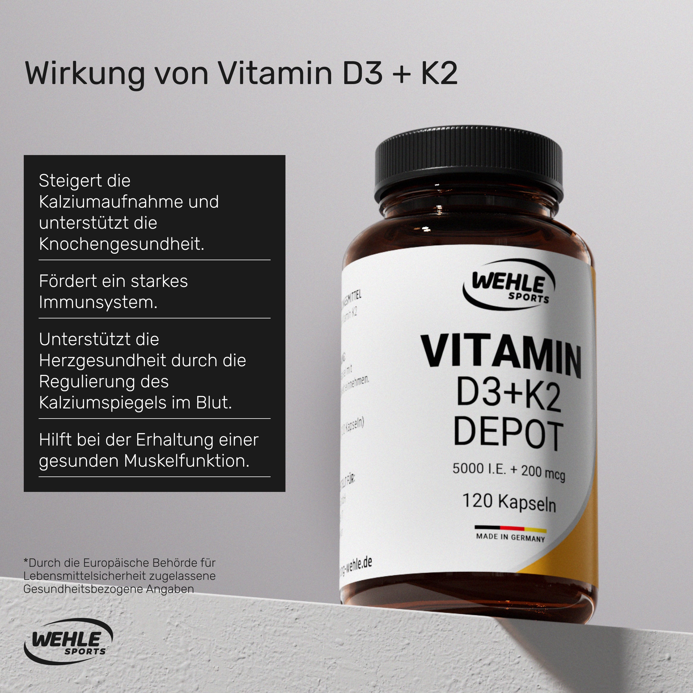 Wehle Sports Vitamin D3 5000 I.E + Vitamin K2 200mcg