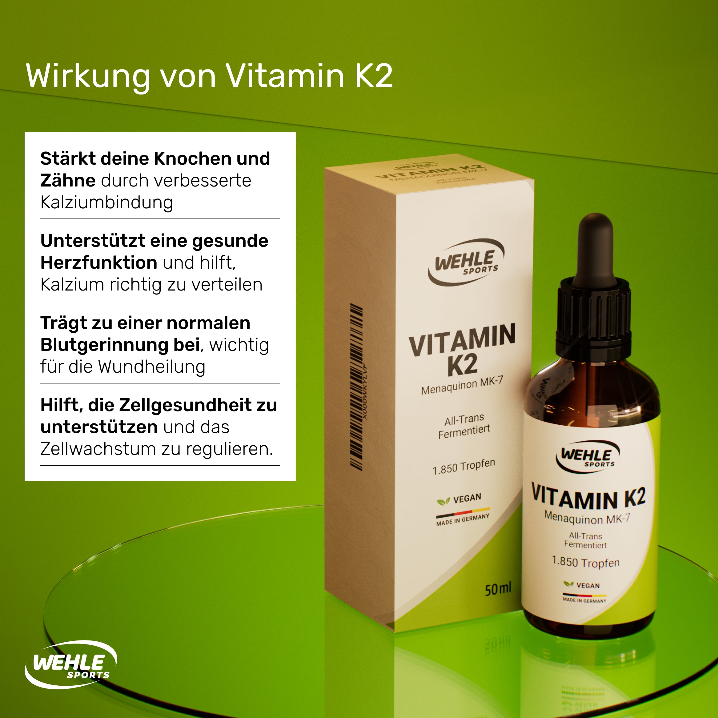 Wehle Sports Vitamin K2 MK7 Tropfen - 50ml 1850 Tropfen