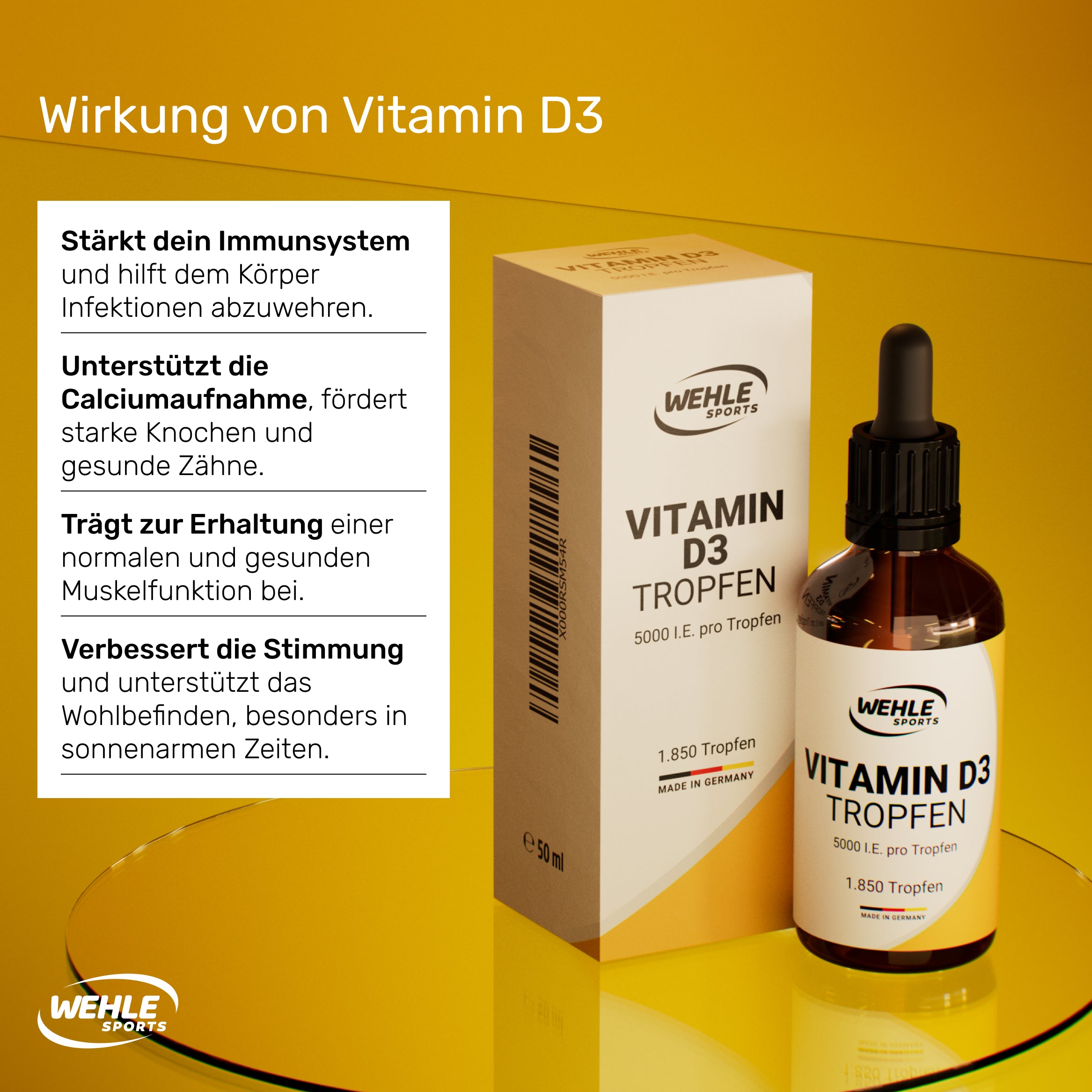 Wehle Sports Vitamin D3 5000 IE pro Tropfen hochdosiert - 50ml