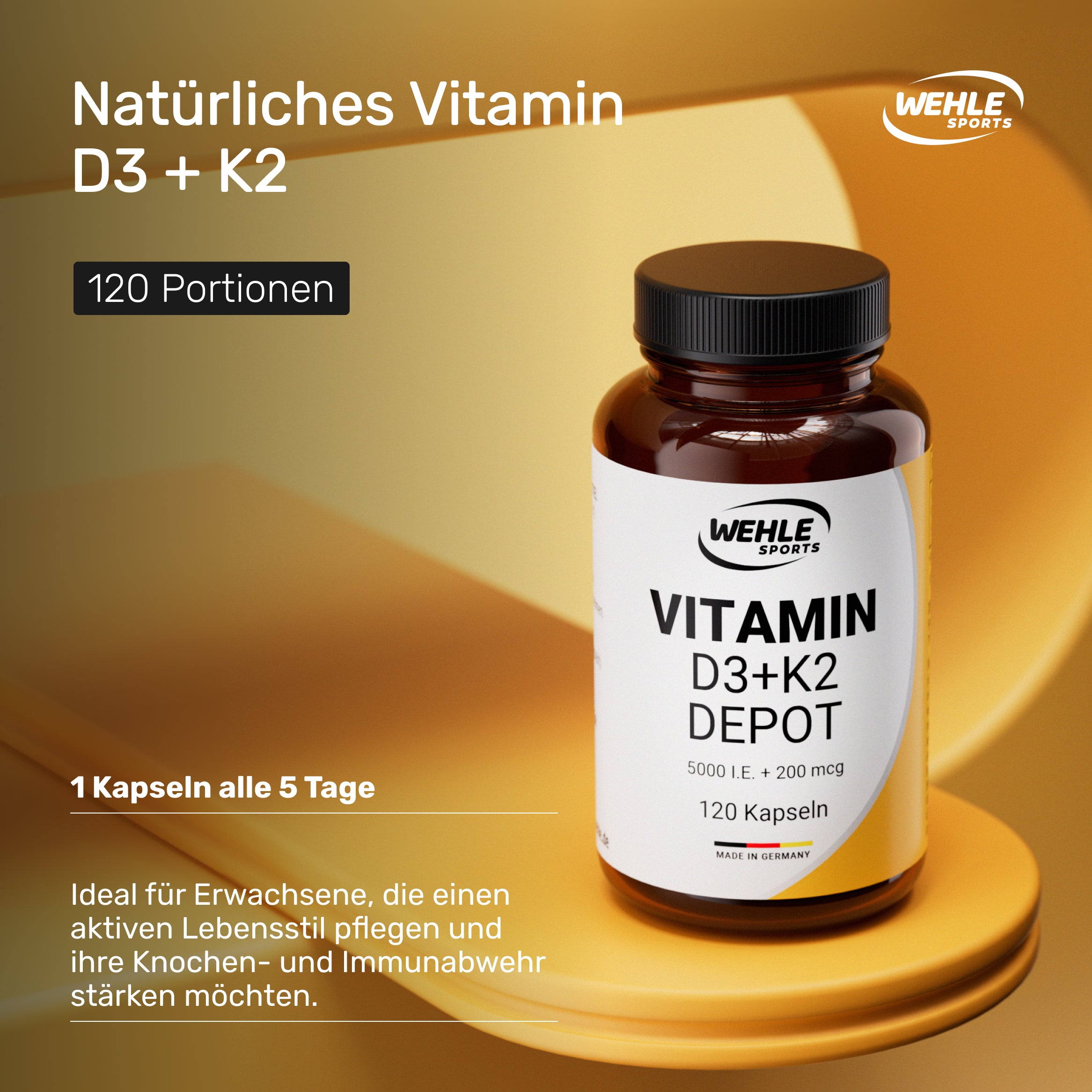 Wehle Sports Vitamin D3 5000 I.E + Vitamin K2 200mcg