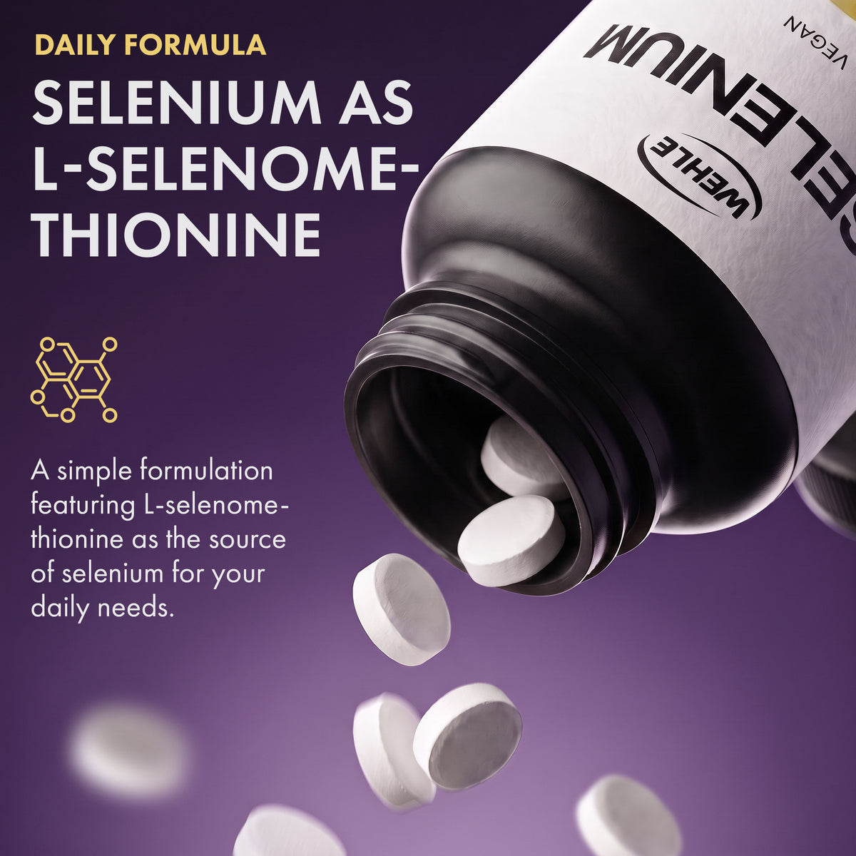 Selenium Supplements 200mcg, 365 Vegan Tablets, 12 Month Supply - Selenium as L-Selenomethionine - Supports Normal Thyroid & Immune Function and Maintenance of Normal Hair & Nails