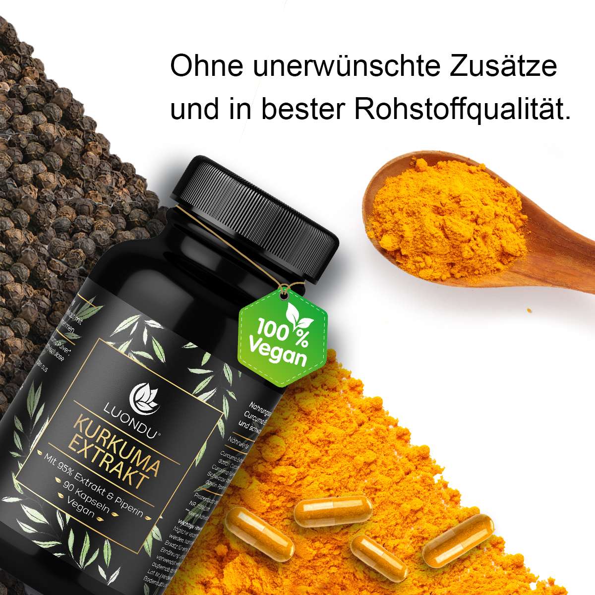 Luondu Curcuma Extrakt Kurkuma Pulver + Piperin - 90 Kapseln