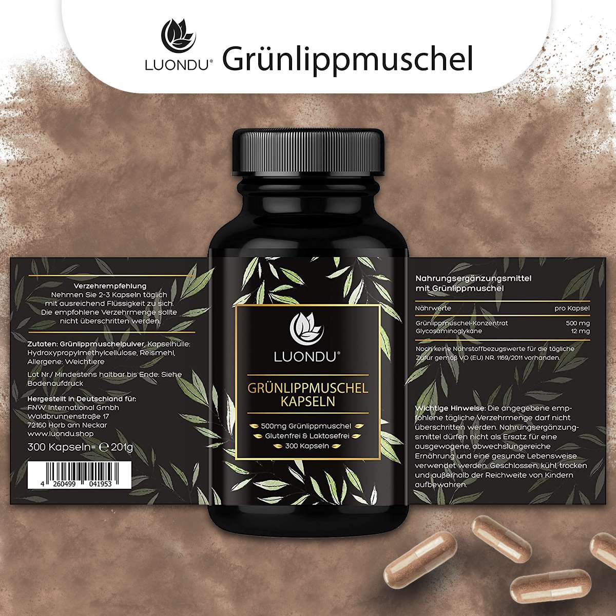 Grünlippmuschel 500mg Grünlippmuschelextrakt - 300 Kapseln