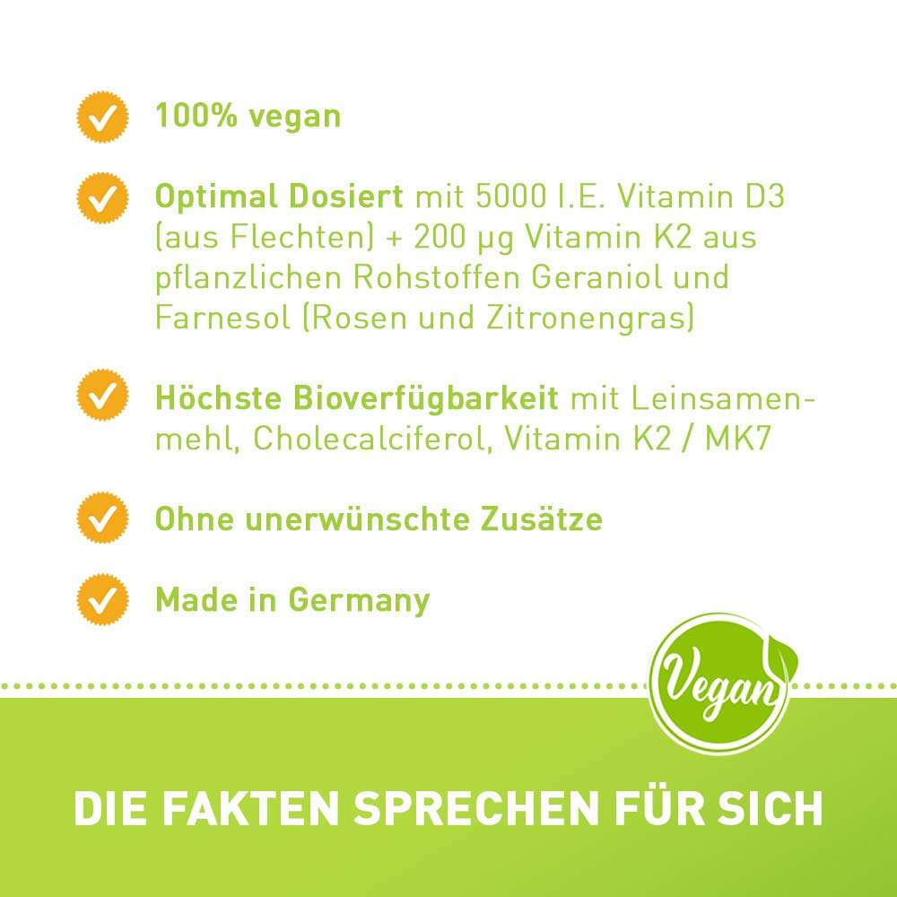 plantrition Vitamin D3 K2 5000 IE + 200mcg - 90 Kapseln