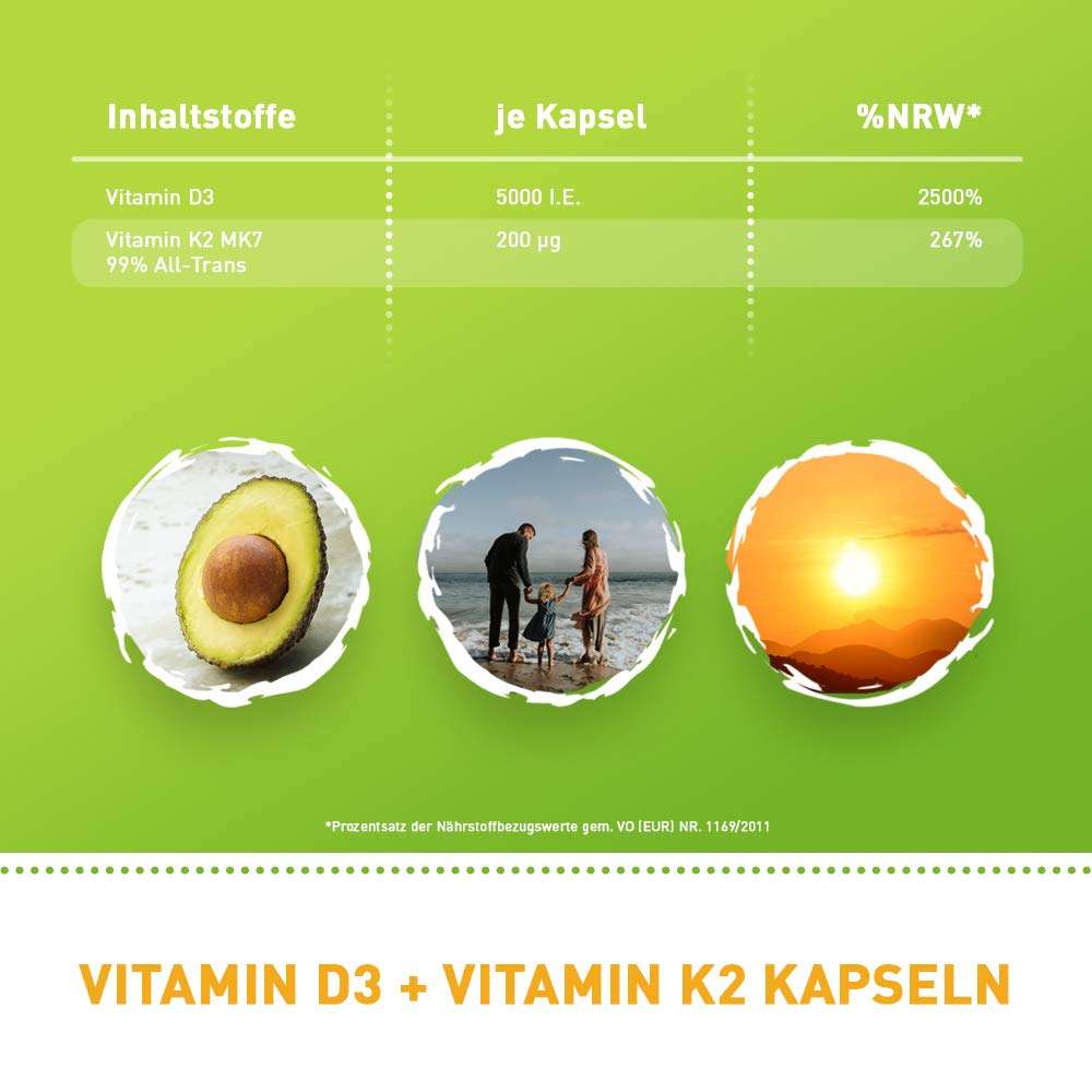 plantrition Vitamin D3 K2 5000 IE + 200mcg - 90 Kapseln