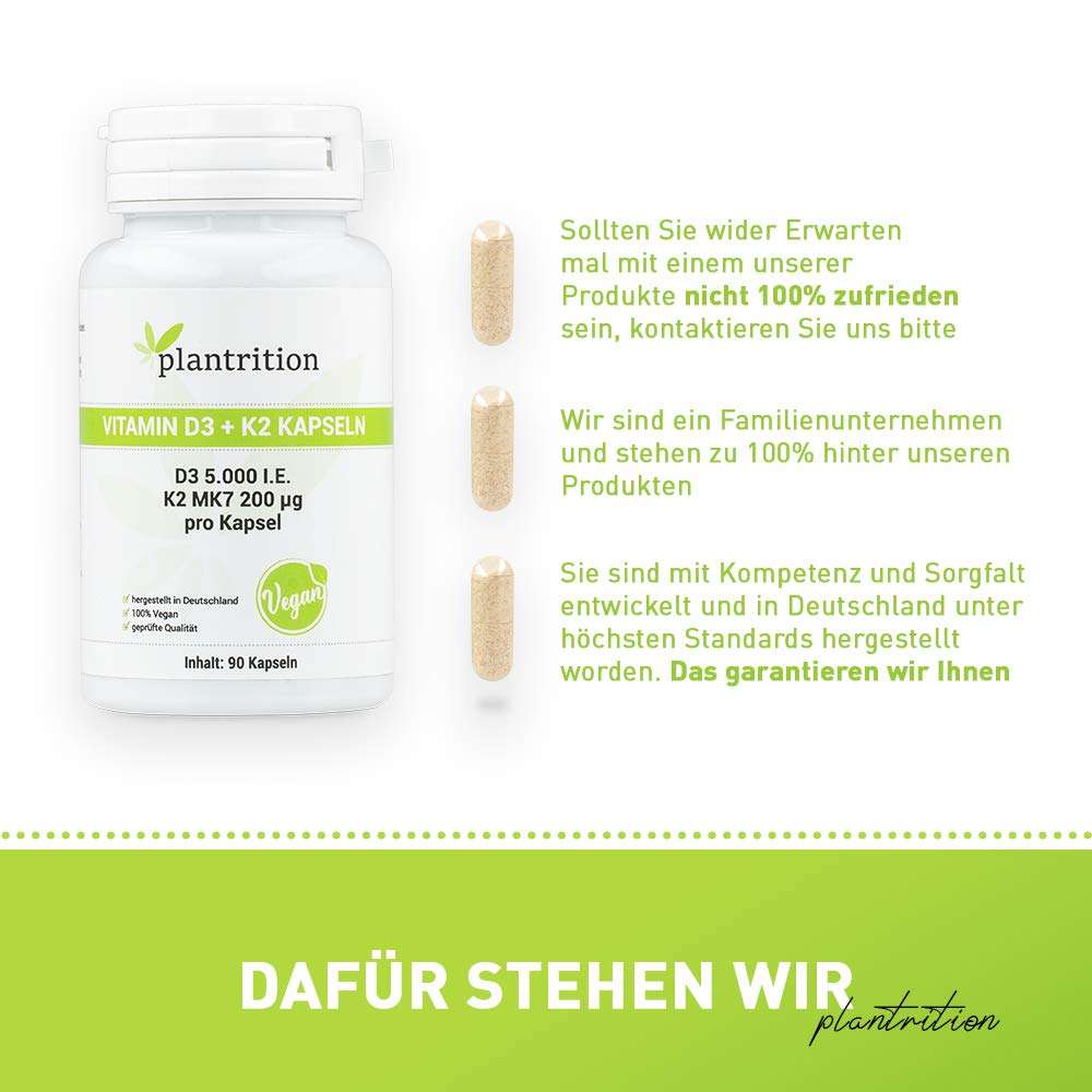 plantrition Vitamin D3 K2 5000 IE + 200mcg - 90 Kapseln