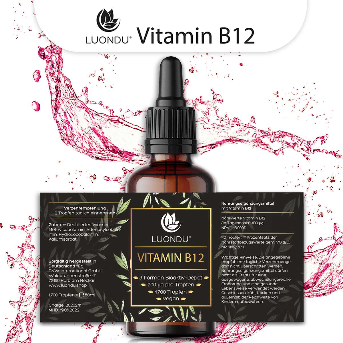 Luondu Vitamin B12 Tropfen flüssig 200µg pro Tropfen - 50ML