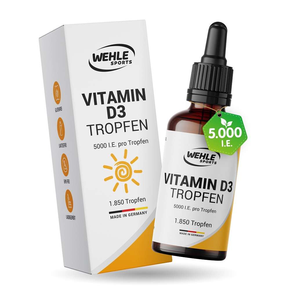 Wehle Sports Vitamin D3 5000 IE pro Tropfen hochdosiert - 50ml (1850 Tropfen)