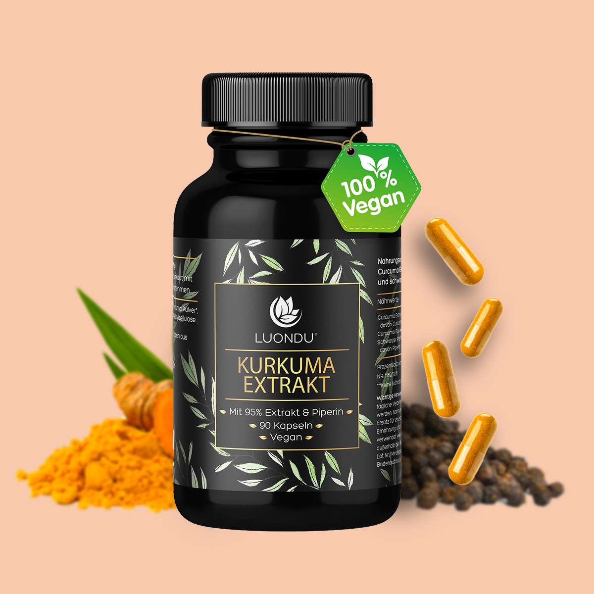 Luondu Curcuma Extrakt Kurkuma Pulver + Piperin - 90 Kapseln