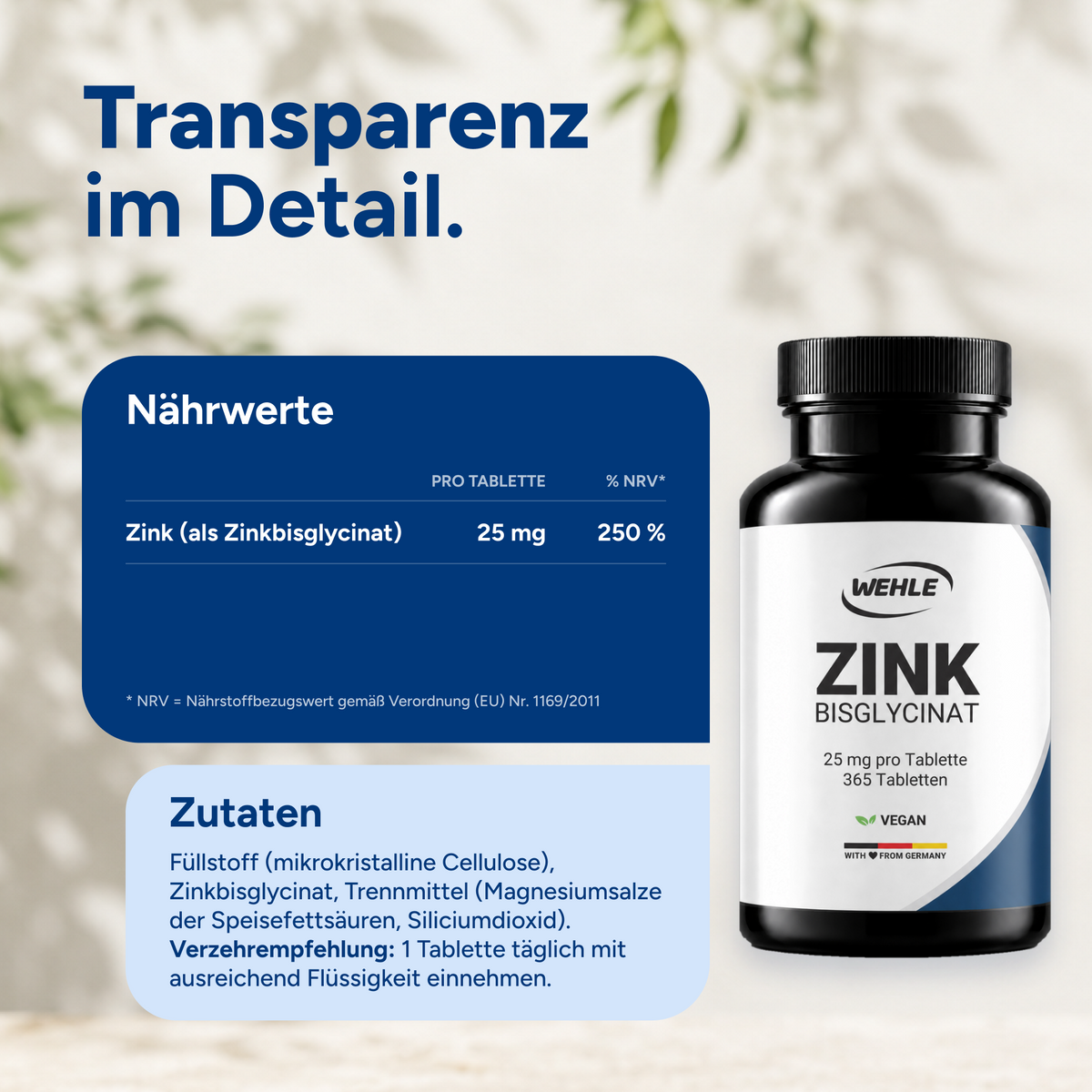 Zink Tabletten Zink-Bisglycinat (Zink Chelat) - 365 Stück