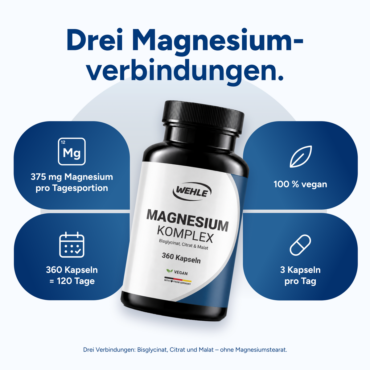Magnesium Komplex hochdosiert mit Bisglycinat, Malat, Citrat