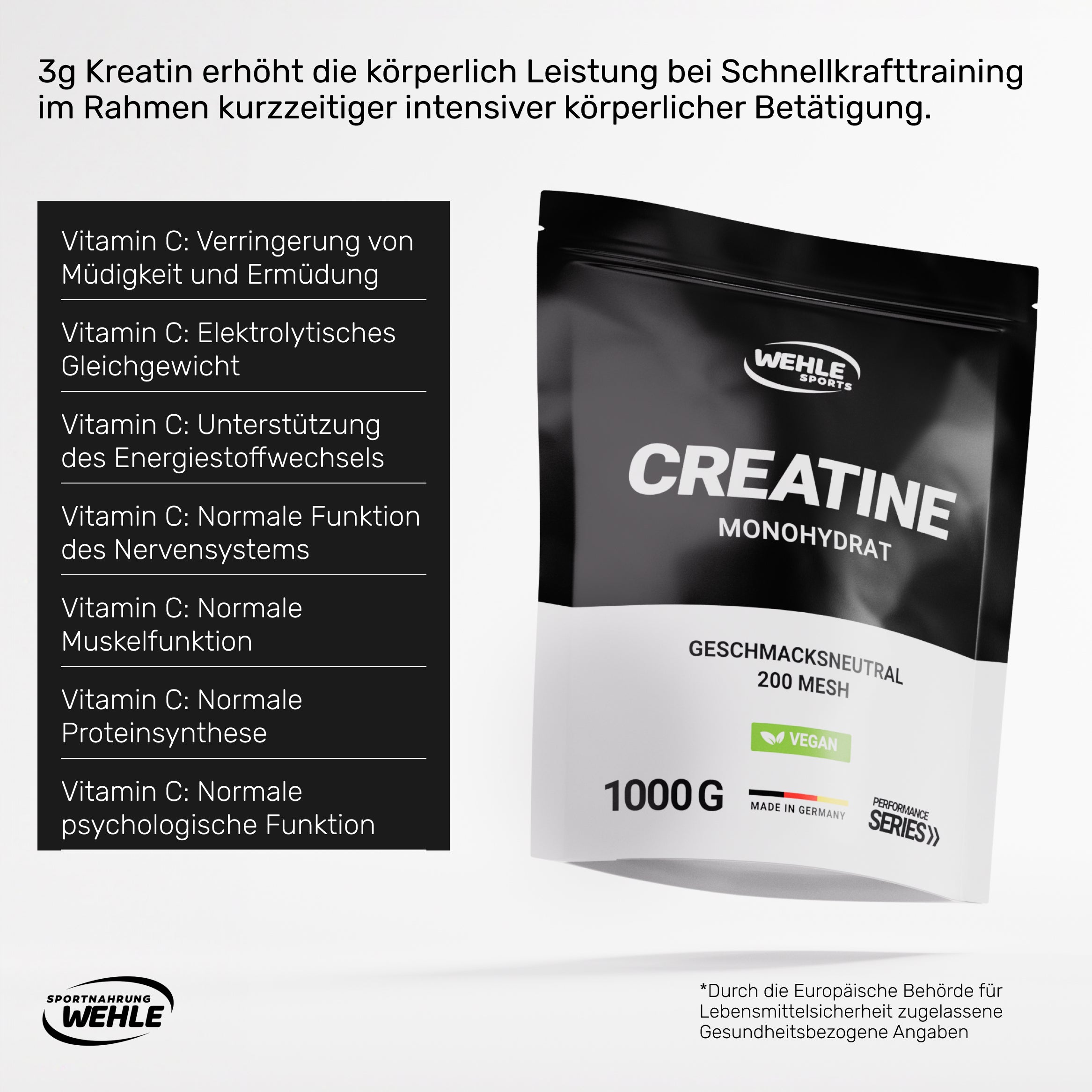 Wehle  Creatin Monohydrat Pulver - Kreatin 1000g