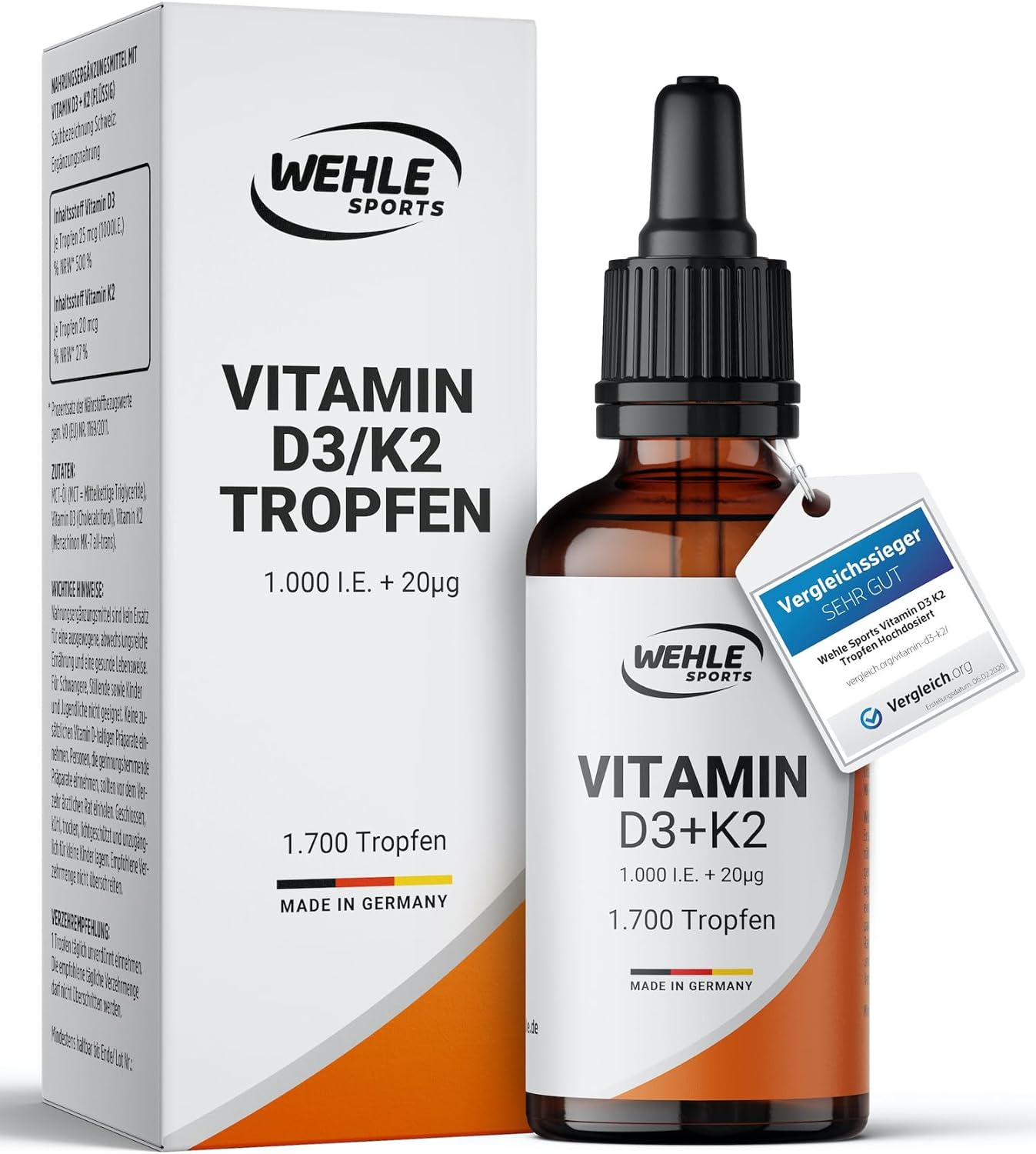 Wehle Sports Vitamin D3 K2 Tropfen - 1700 Tropfen 50ml