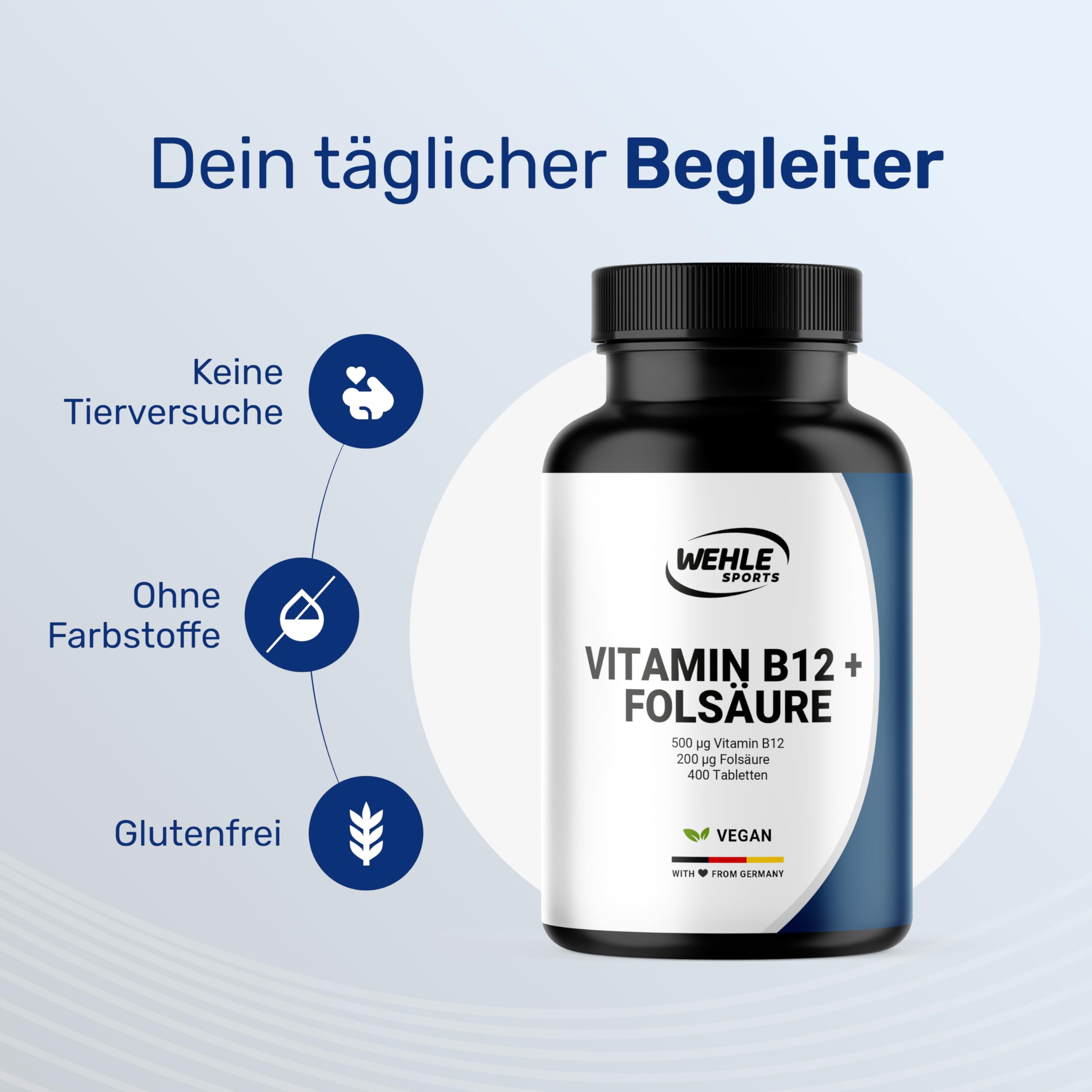 Vitamin B12 hochdosiert - 400 Tabletten mit 500µg Vit B12 + 200µg Folsäure - zer Bild 2