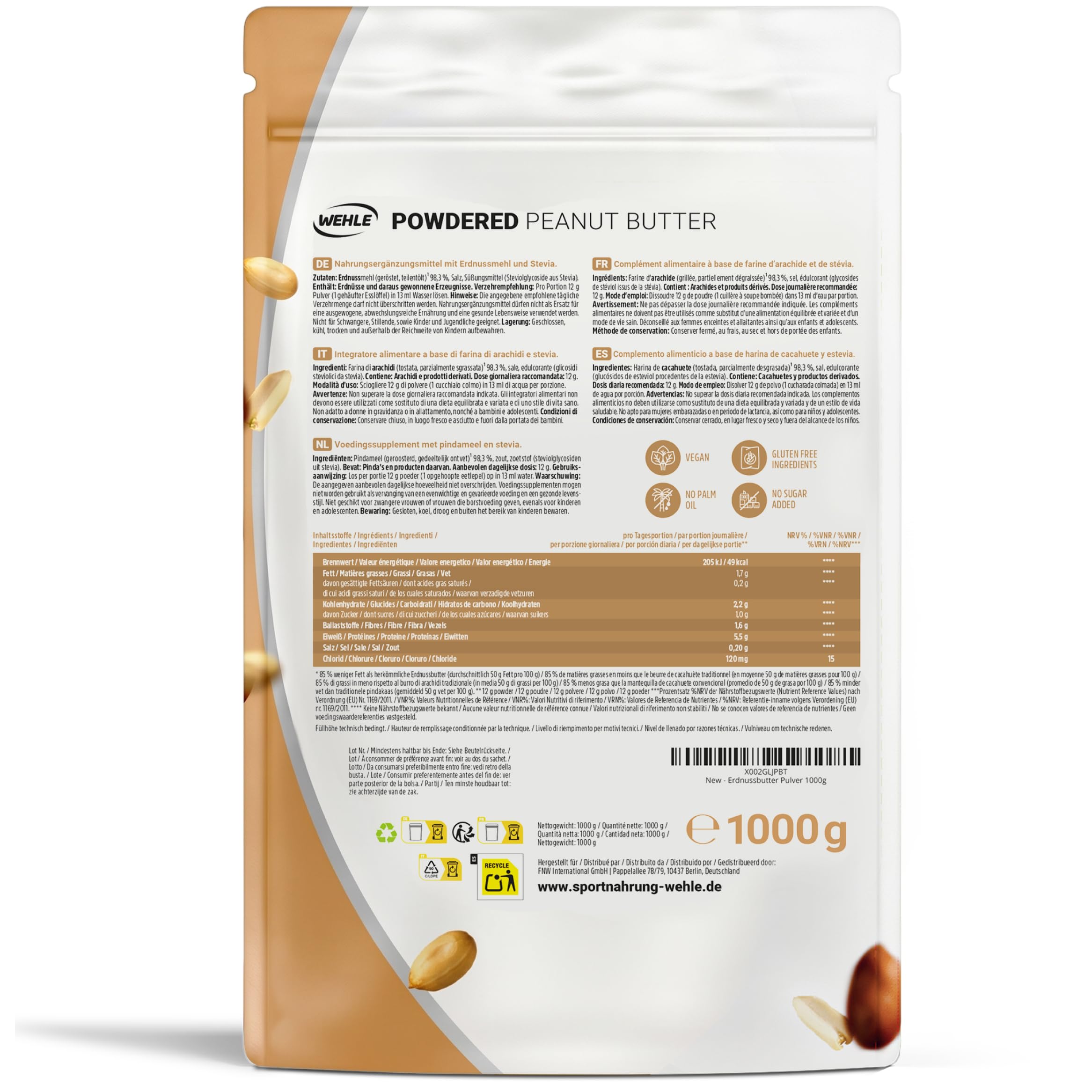 Erdnussbutter light Pulver 1 kg / 1000 g - Powdered Peanut Butter 85% weniger Fe Bild 7