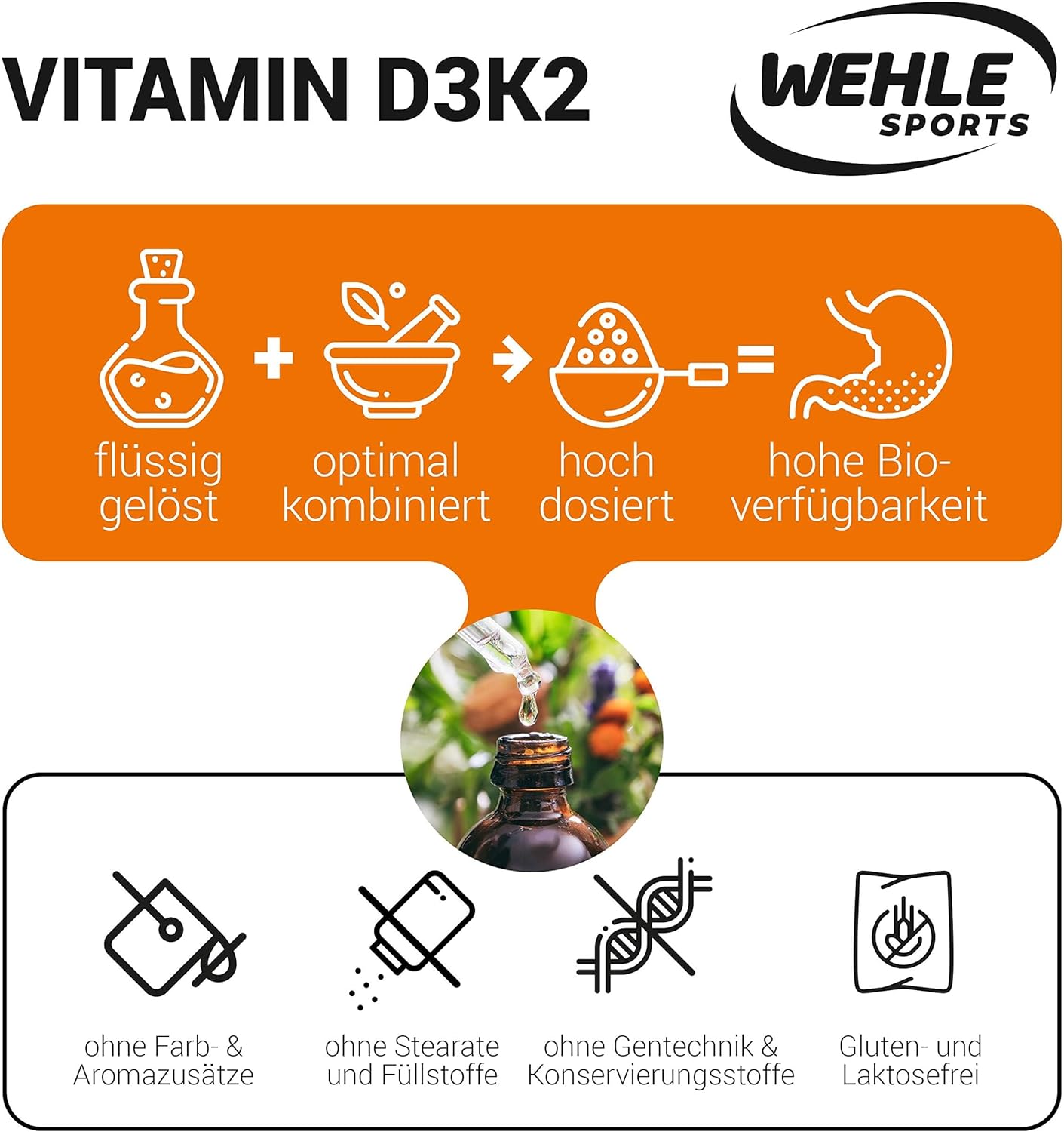 Wehle Sports Vitamin D3 K2 Tropfen - 1700 Tropfen 50ml