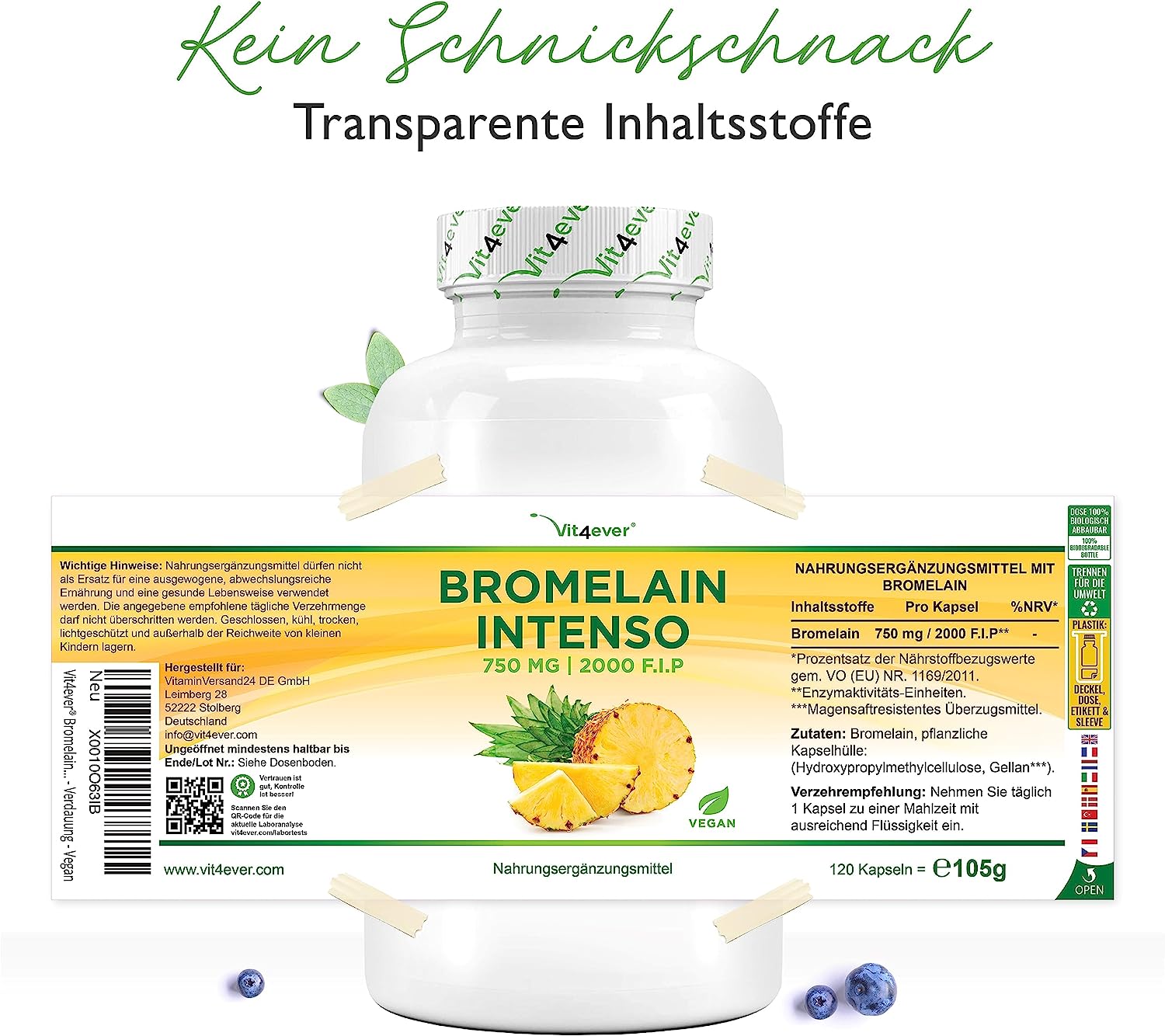 Vit4ever Bromelain Intenso 750 mg (2000 F.I.P) - 120 Kapseln