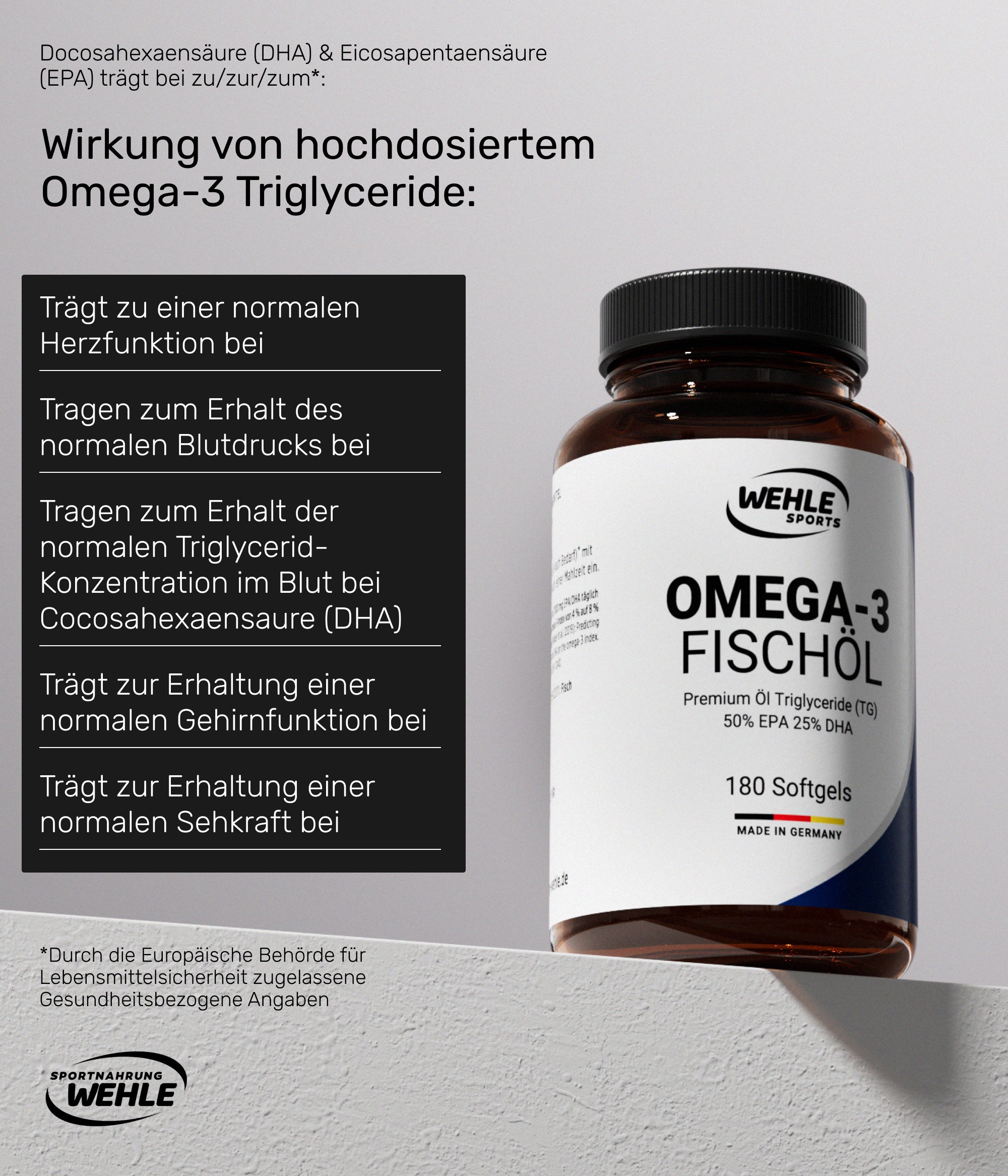 Wehle Sports Omega 3 Fischöl Tryglyceride Fish Oil Softgel 500mg EPA 250mg