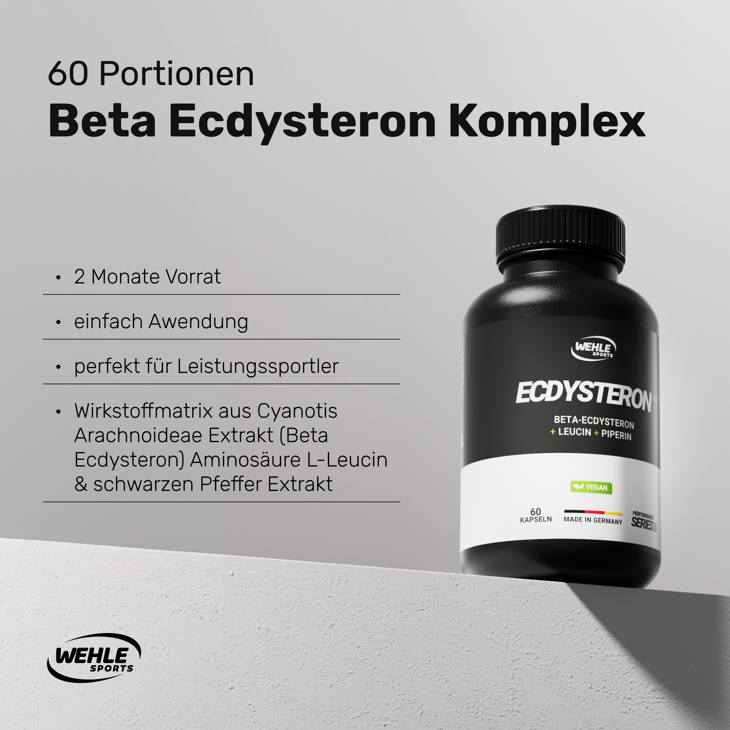 Wehle Ecdysteron Max T-Booster + Leucin + Piperin a 760mg - 60 Kapseln