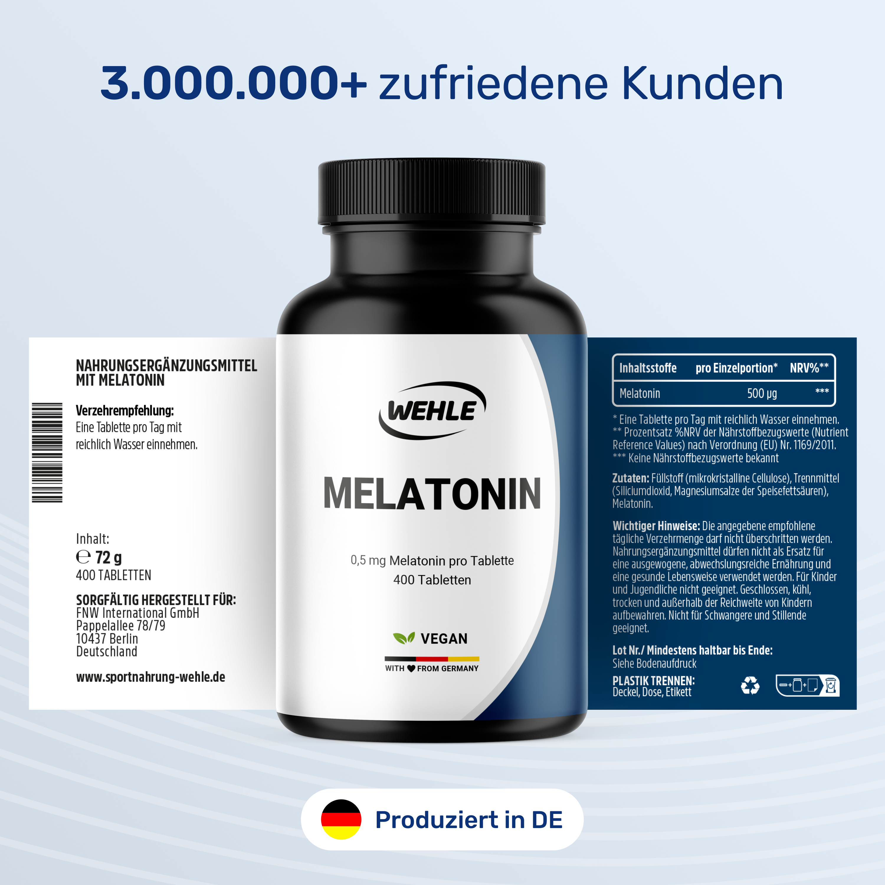 Melatonin Tabletten - 400 Stück mit 0,5mg Melatonin pro Tablette