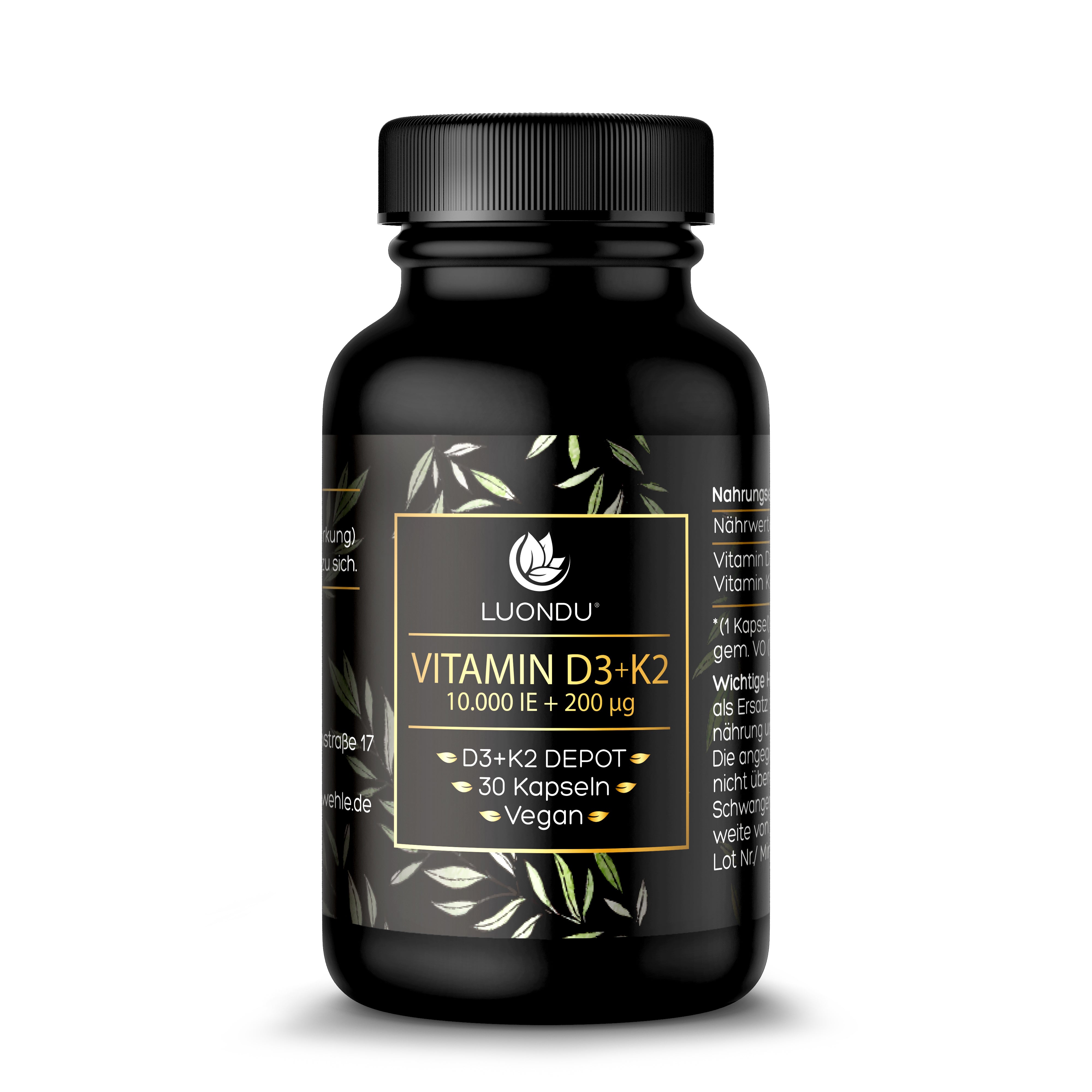 Luondu Vitamin D3 10.000 I.E + K2 MK7 200 mcg Depot - 30 Kapseln