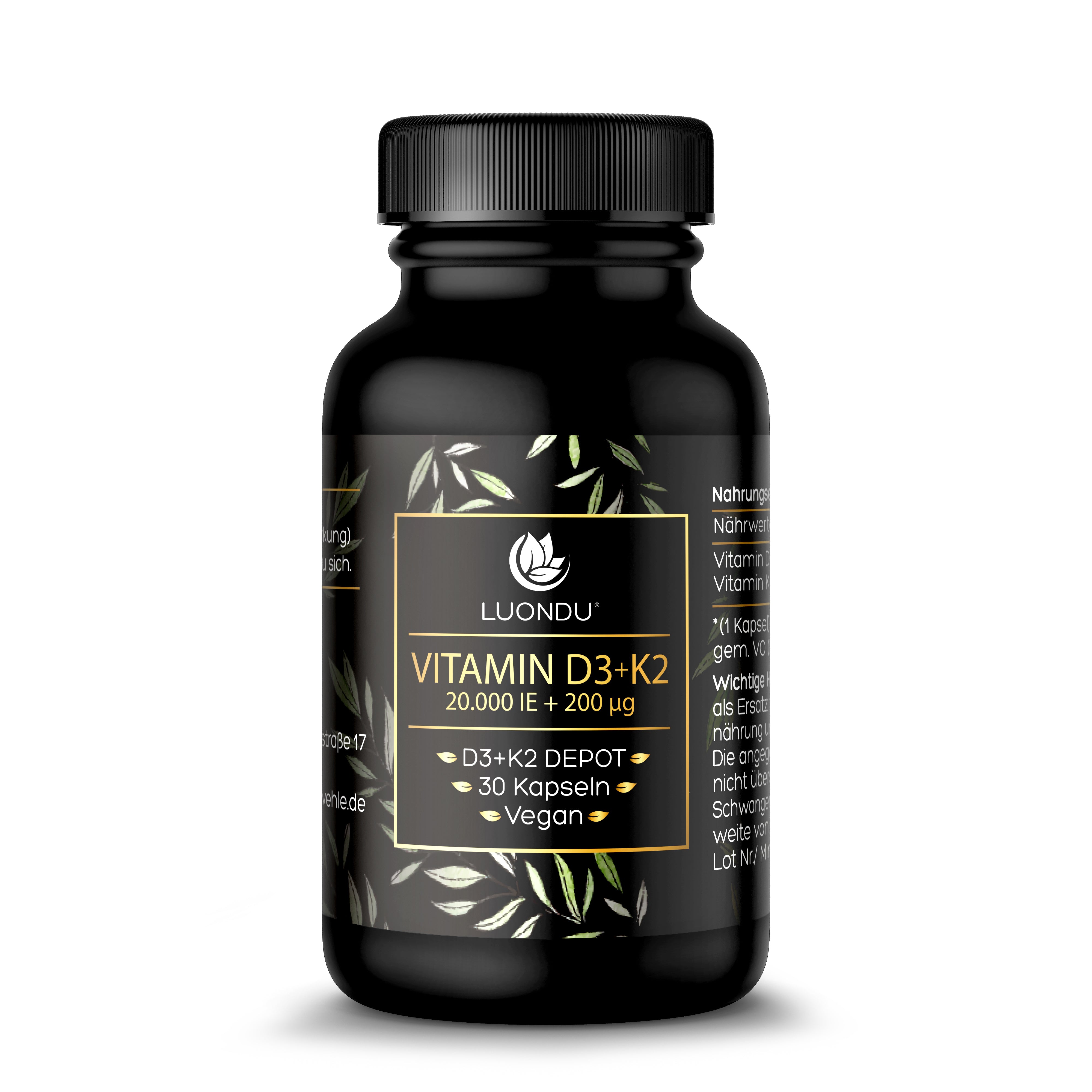 Luondu Vitamin D3 20.000 I.E + K2 MK7 200 mcg Depot - 30 Kapseln