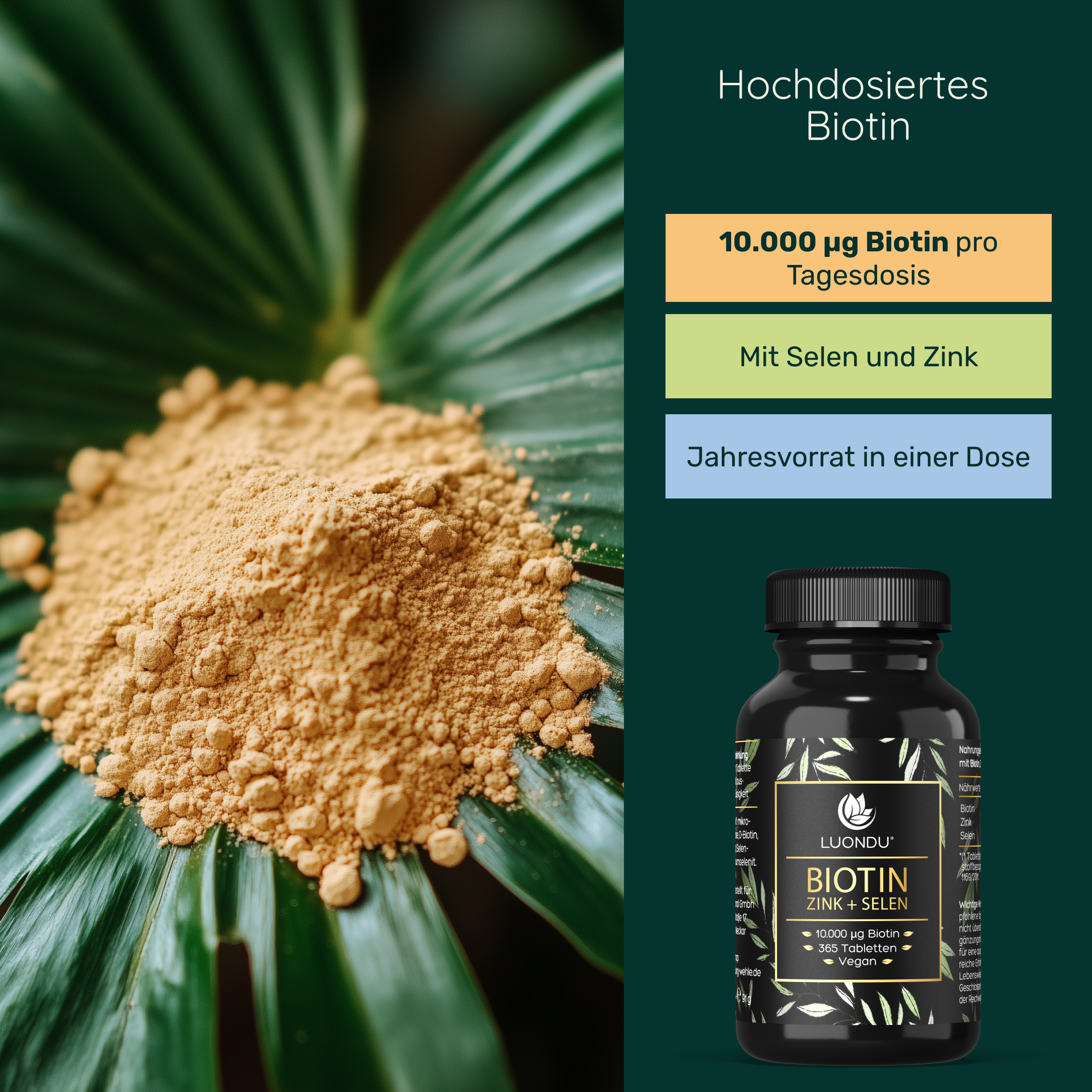 Luondu Biotin hochdosiert 10.000 mcg + Selen + Zink - 365 Tabletten