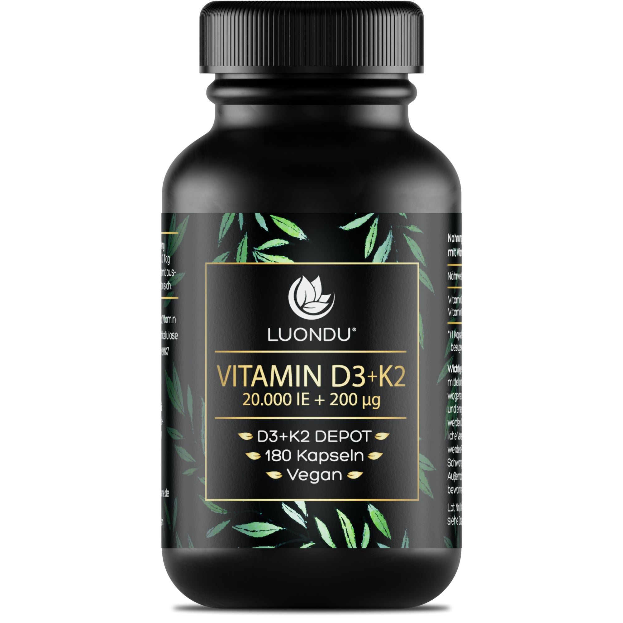Luondu Vitamin D3 20.000 I.E + K2 MK7 200 mcg Depot Hochdosiert 180