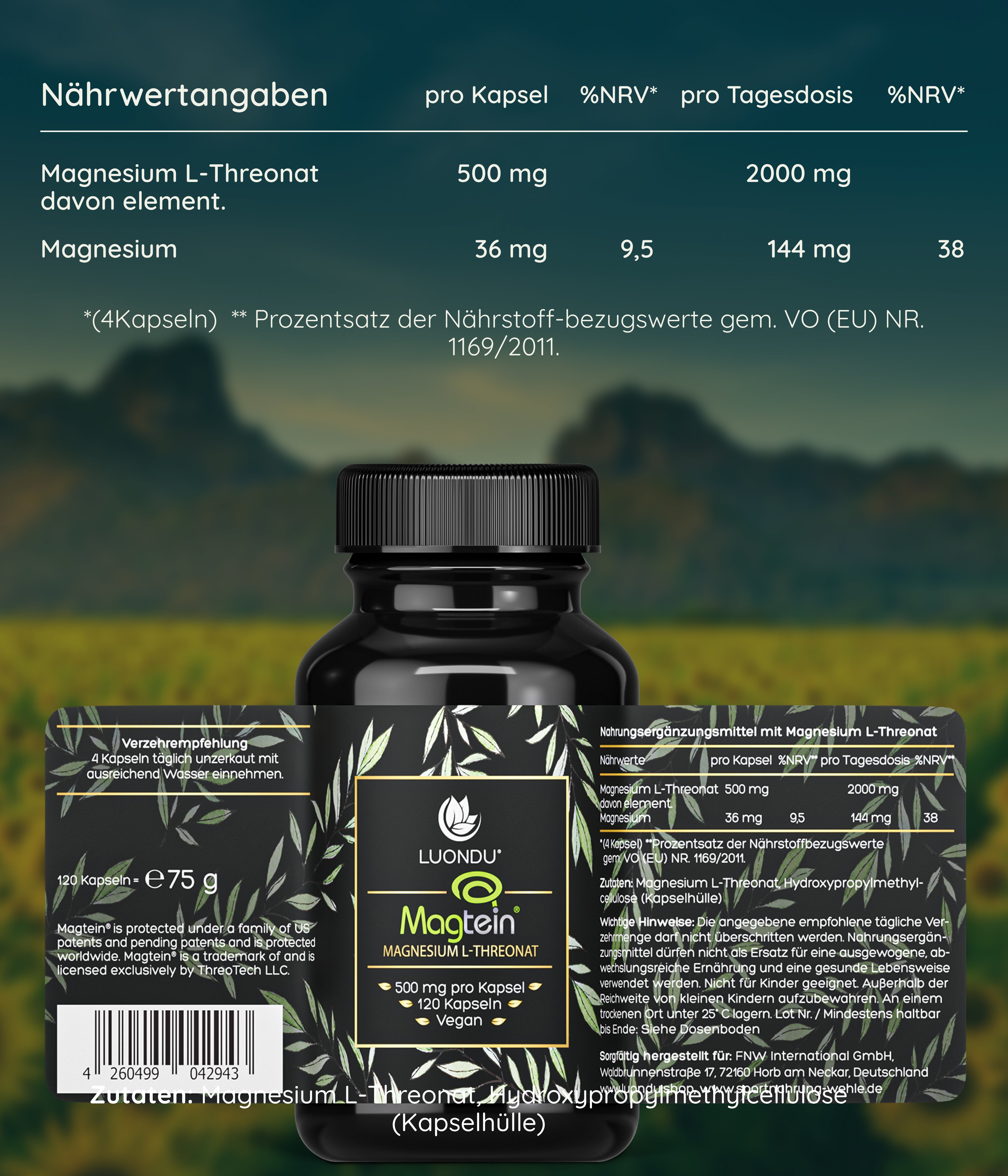 Luondu Magtein® Magnesium L-Threonate - 120 Kapseln