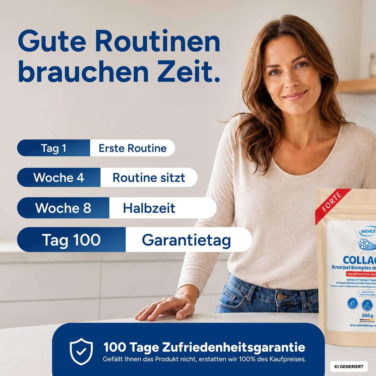Gute Routinen brauchen Zeit — 100 Tage Zufriedenheitsgarantie.
