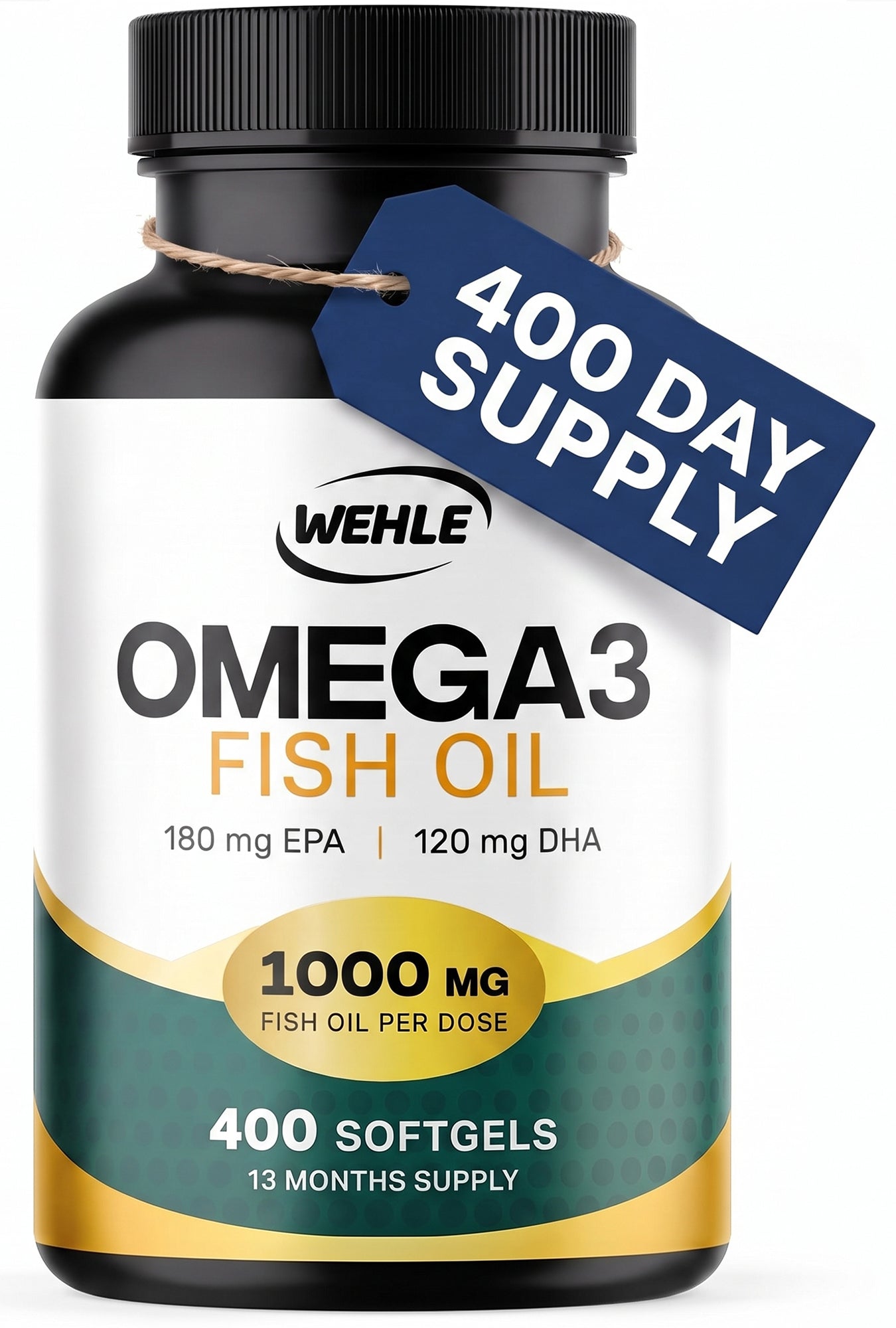 WEHLE Omega 3 Fish Oil Capsules High Strength 1000mg, 400 Softgels