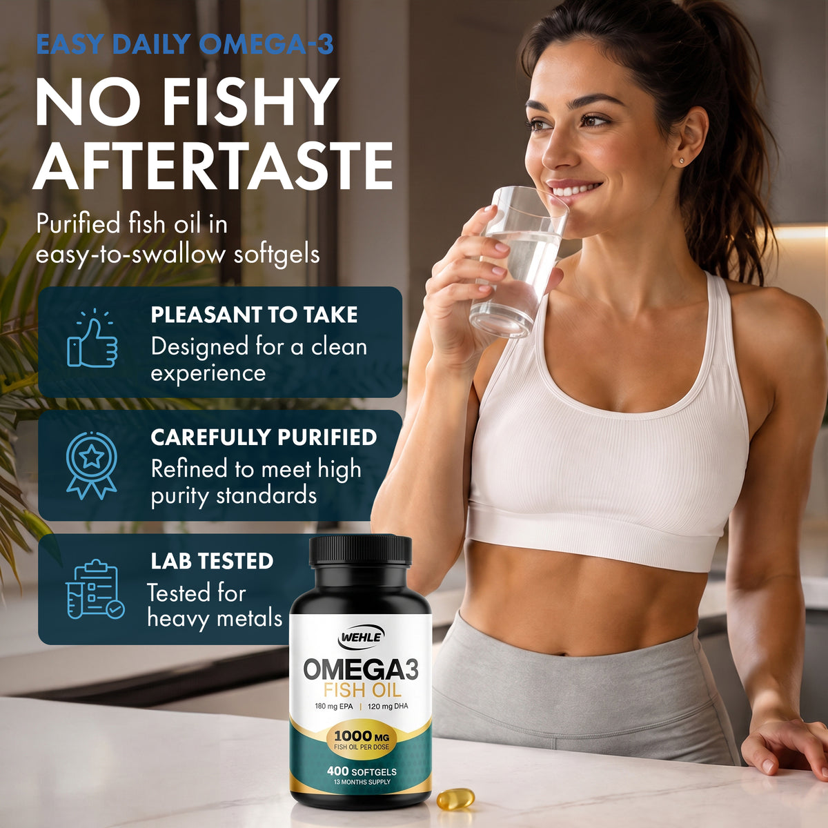 WEHLE Omega 3 Fish Oil Capsules High Strength 1000mg, 400 Softgels
