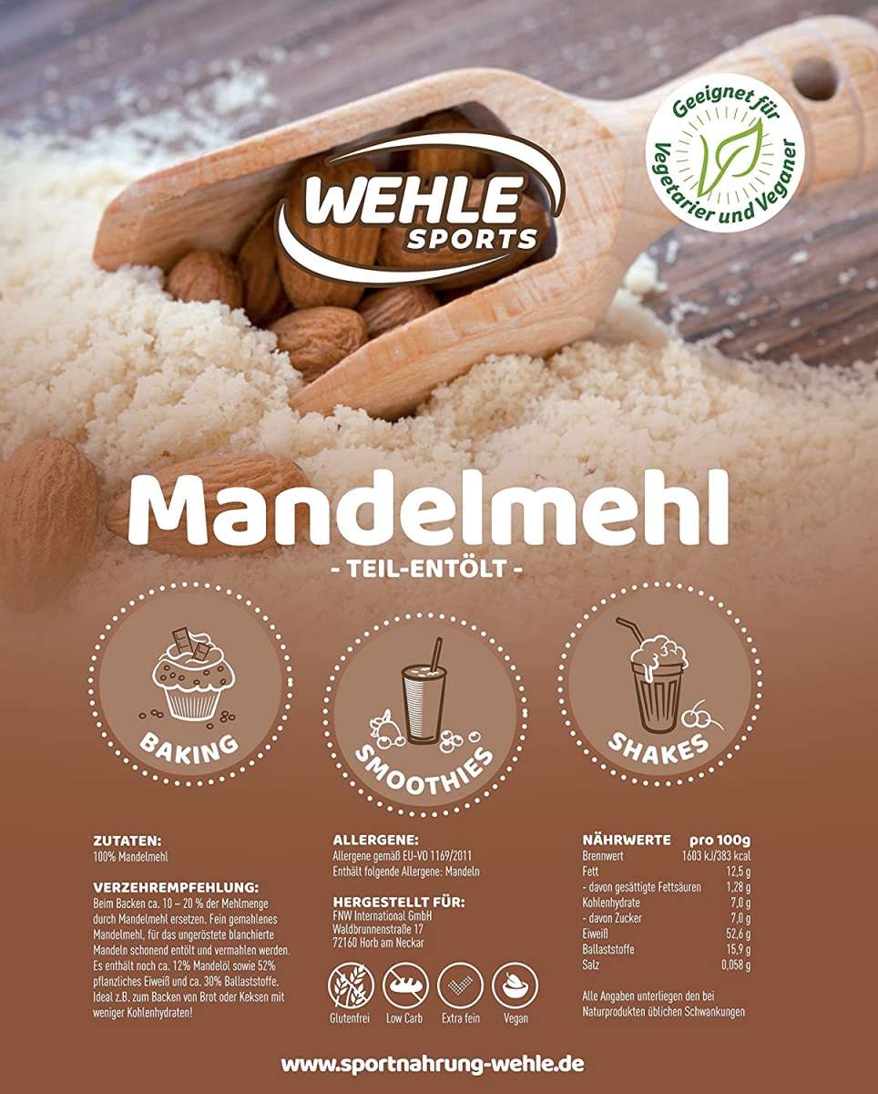 Wehle Sports Mandelmehl Mandelprotein teil-entölt - 1000g