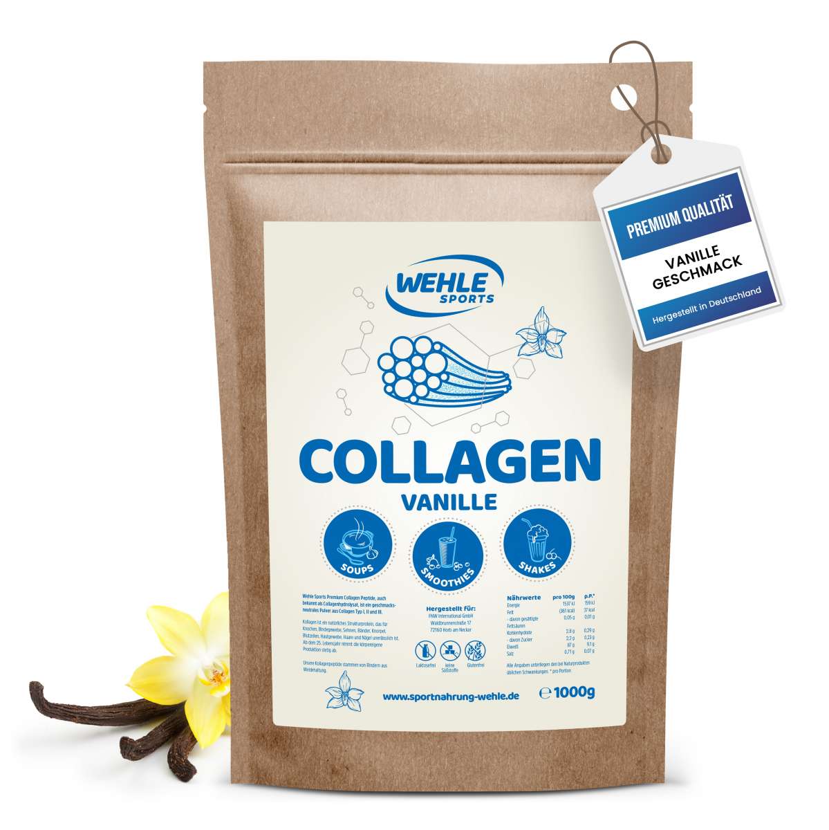 Collagen Pulver 1kg Vanille VERSION 2 - Kollagen Hydrolysat Peptide